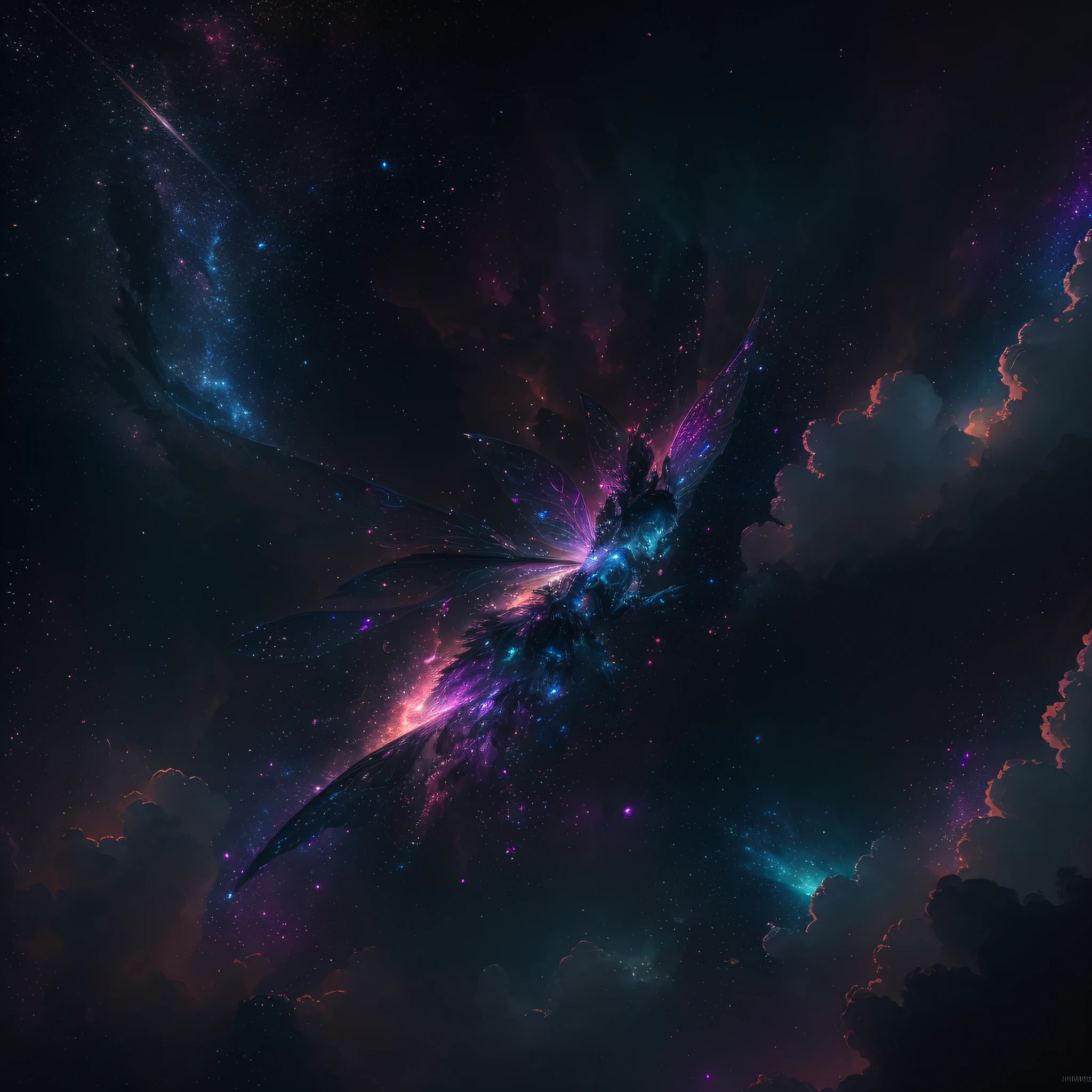 ((Fairy style ,translucid light underwear fairy outfit, Valentina N, Style blended, melted, liquid background of nebulas, clouds stars,)) Nebulosa,Galaxy, clouds, stars, Splash art, style, portrait poster, Adobe Illustrator, Vector, 3D Illustration, Abstract Art, Print illustrations, black Background, Color, rainbow, Trendy Colorful Gradient, Centered, Front View, Hyper Detailed, Photorealistic Rendering, 8k HD, Focused, Super Detailed, head feathers, Intricately Detailed Splash Art Triadic Color Trend Artstation Unreal Engine 5 Volumetric Lighting, Gothic , High resolution, close-up, ambient light,
Negative Prompts --auto