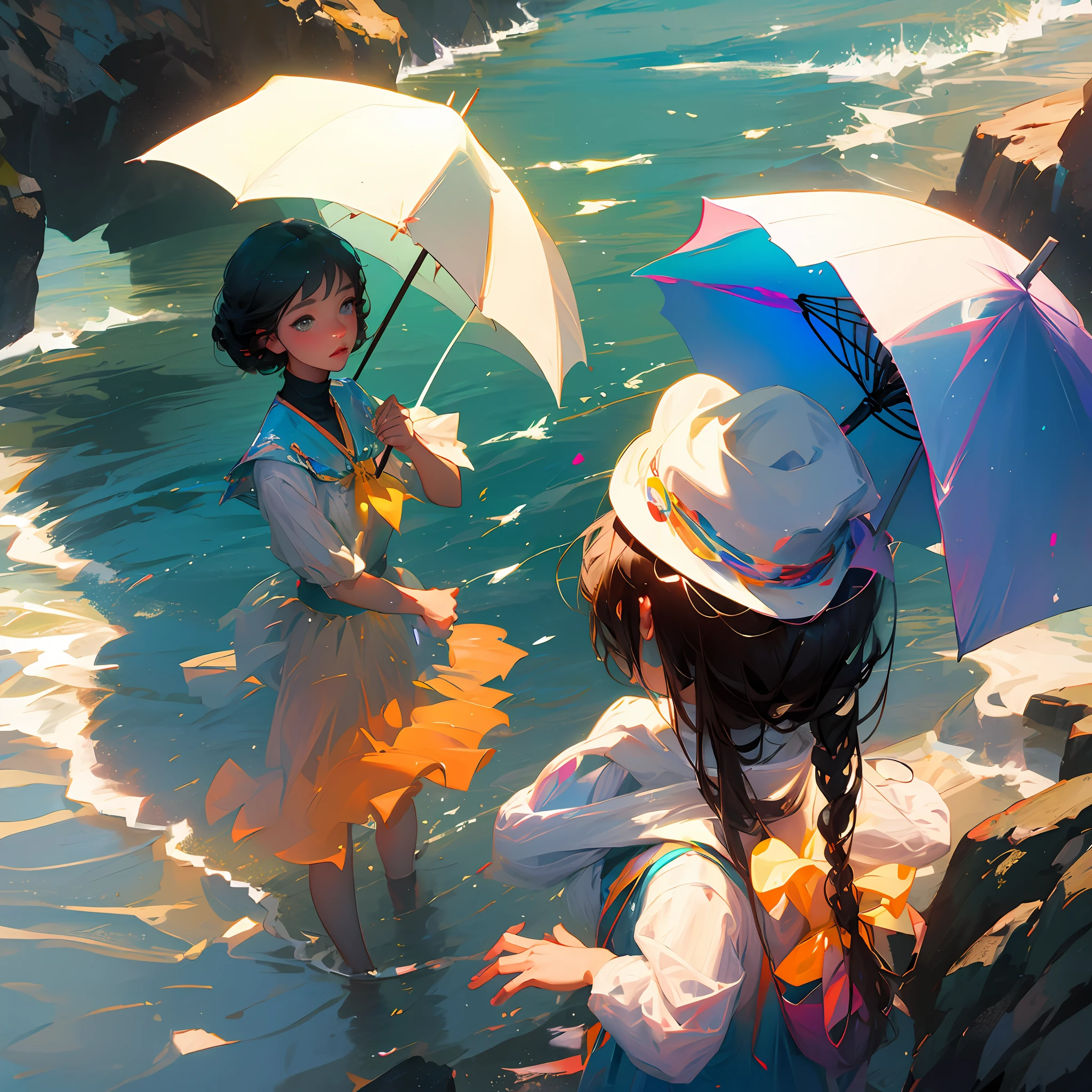 The girl is peeing at the beach. --auto