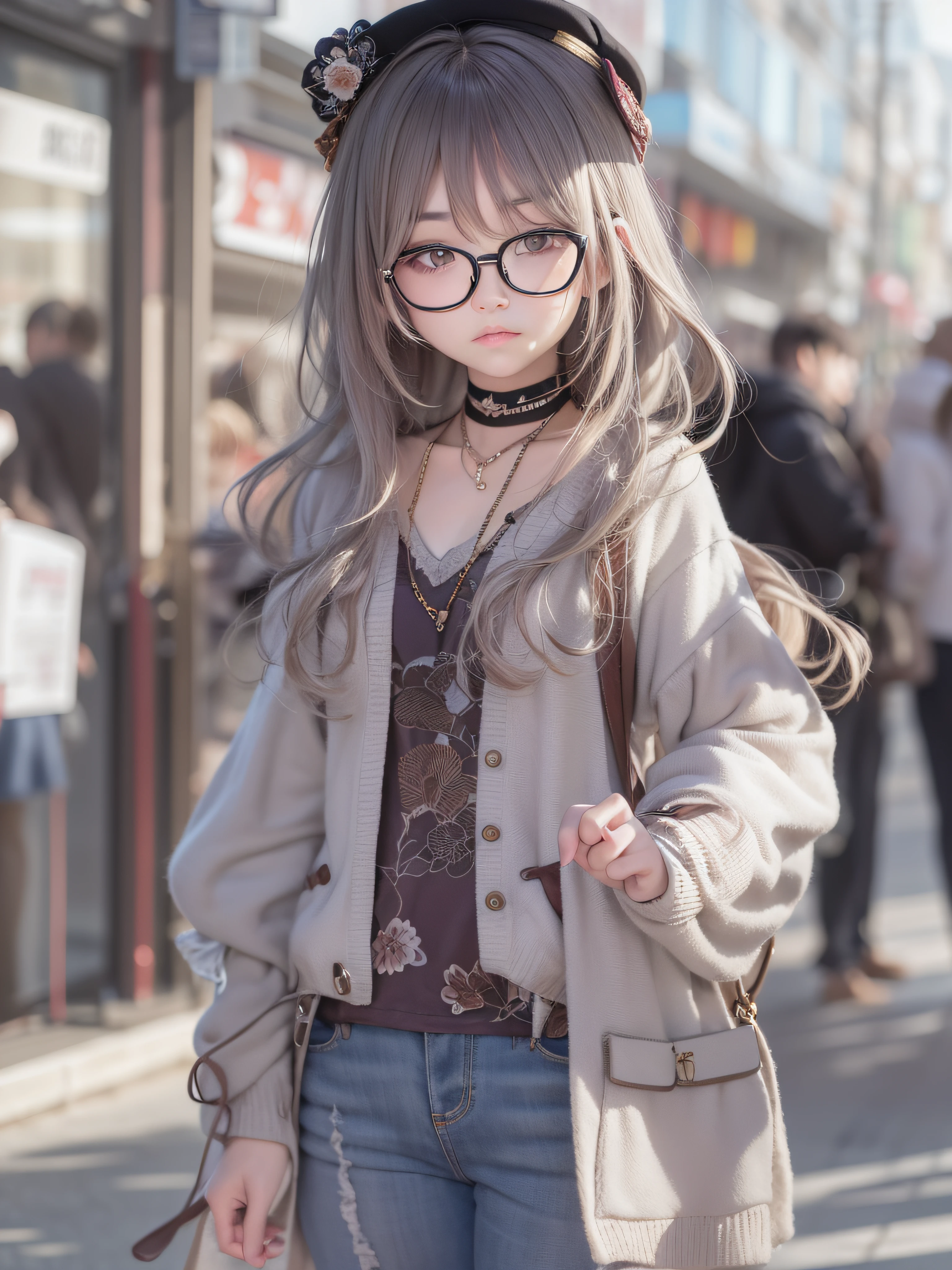 Realiy，slim，solo person，Full body photo of the front，校服，teens girl，wears glasses，Need，tmasterpiece