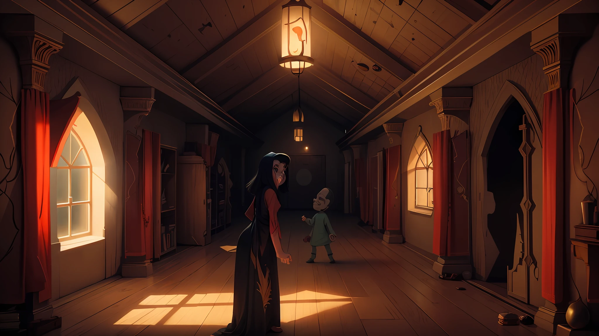 Convert this image in a horror room in cartoon image