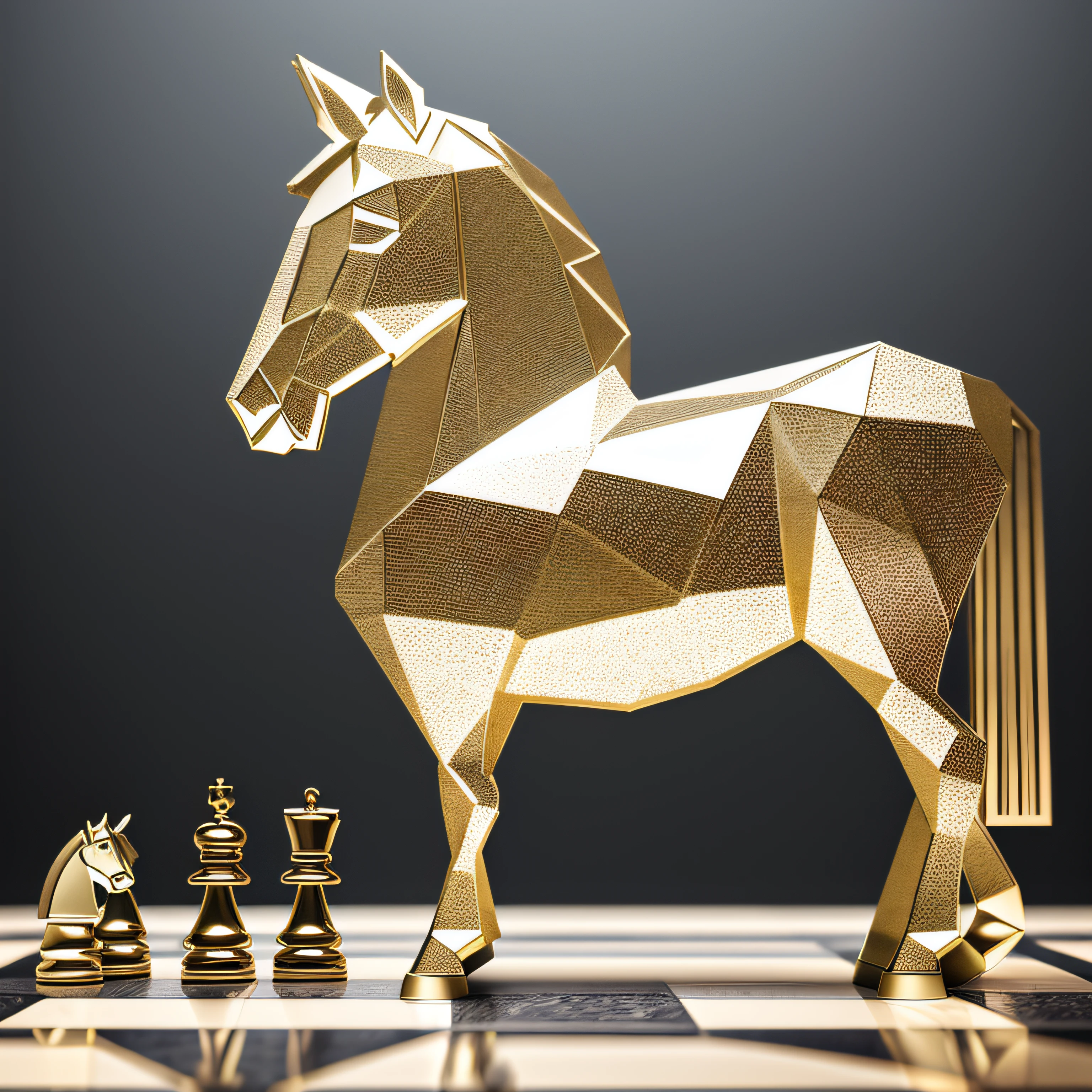 Chess horse,Adopt geometric design elements，There can be no sharp corners, Metallic texture,，High-end appearance，Simple design，Very muscular --auto