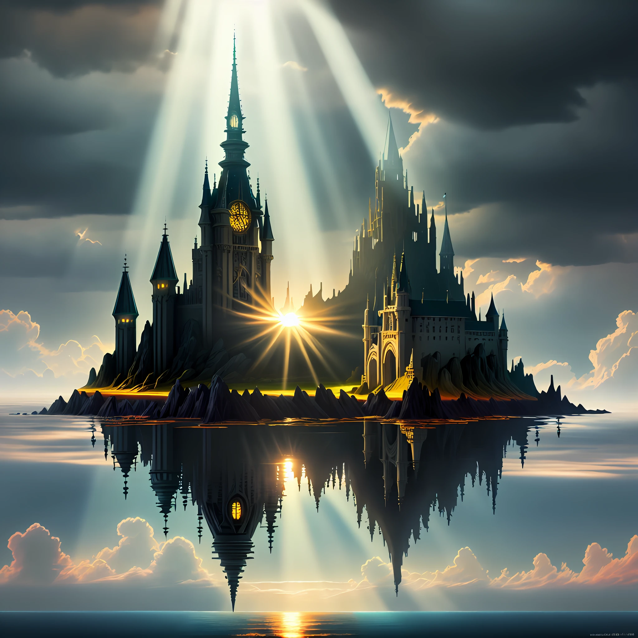 fantasy art, dnd art, [[undersea art]](masterpiece:1.5), highly detailed, best quality, highres, [undersea] castle (1.6 best details, fantasy art, Masterpiece, best quality) [[undersea scene]] full of undersea life (1.5, fantasy art, Masterpiece, best quality), an undersea setting background, fantasy sea, underwater light, [[natural sea life elements]], dawn light, sun rays, clouds, dynamic atmosphere, soft light, dynamic light, high details, best quality, 8k, [ultra detailed], masterpiece, best quality, (extremely detailed), dynamic angle