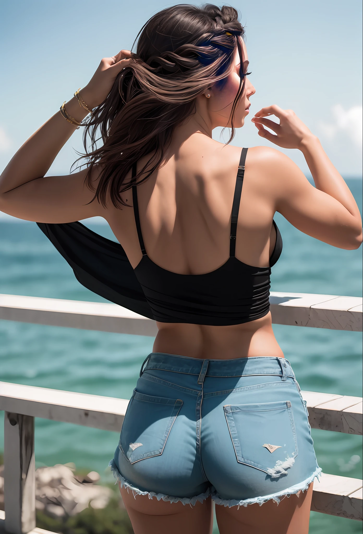 ((linda mulher de pele clara)), (cabelo (((liso))) stuck in the braid), ((magro, pequeno)), em traje basico ((Camiseta Branca)), (shorts apertado), (coxas a mostra) fotografiarrealista, fotografia, obra-prima, realista, Realismo, renderizado, Alto contraste, digital art photographyrealistic trend in Artstation 8k HD high definition detailed realistic, detalhado, textura da pele, hiper detalhado, Textura realista da pele, armadura, melhor qualidade, ultra high-resolution, (fotografiarrealista: 1.4), alta resolução, detalhado, fotografia crua, sharp re, by Lee Jeffries Nikon D850 Film Stock Photography 4 Kodak Portra 400 Camera Lens F1.6 rich colors realistic texture hyper realistic dramatic lighting unrealengine trending on artstation cinestill 800, .RAW, light from behind