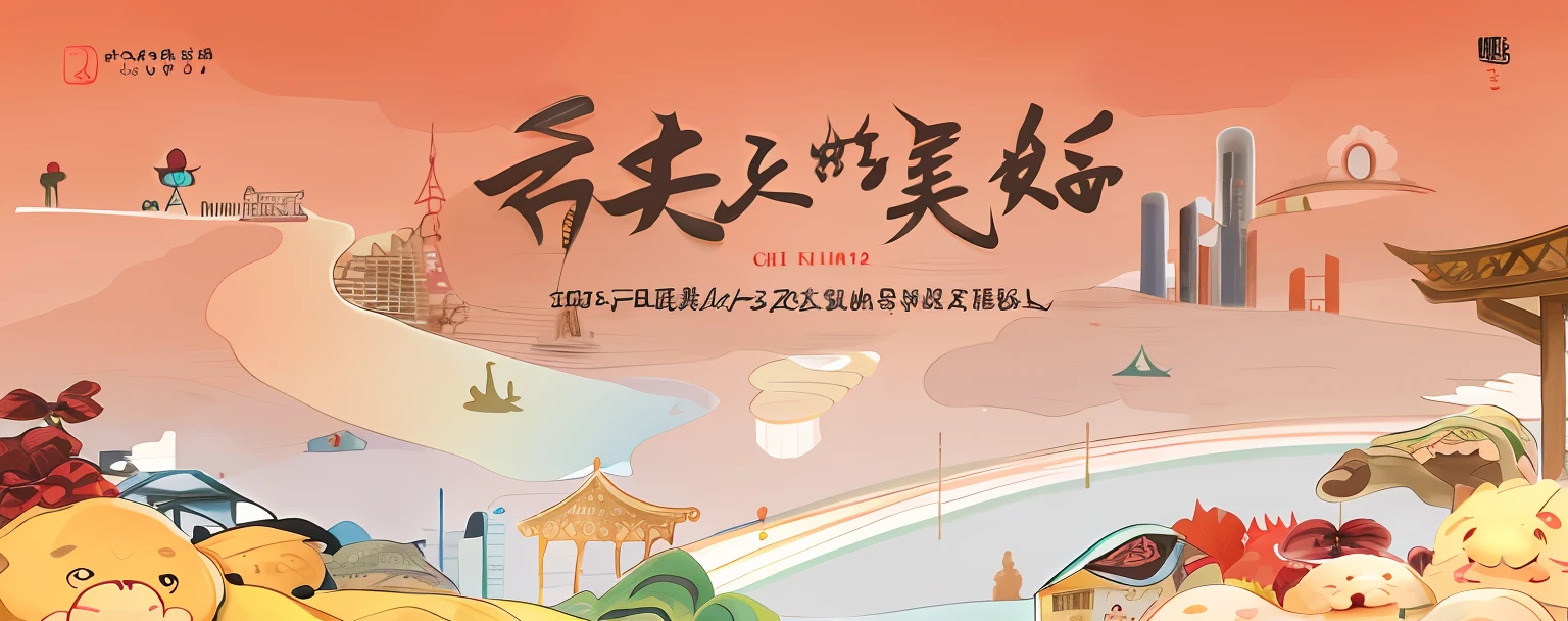 Chinese New Year poster with cartoon scenery and rainbow, 2 0 2 3, 2023, large view, Middle metaverse, Chiba Yuda, trending on cgstation, inspired by Chen Daofu, 2030, 2 0 2 2 photo, 2 0 2 2