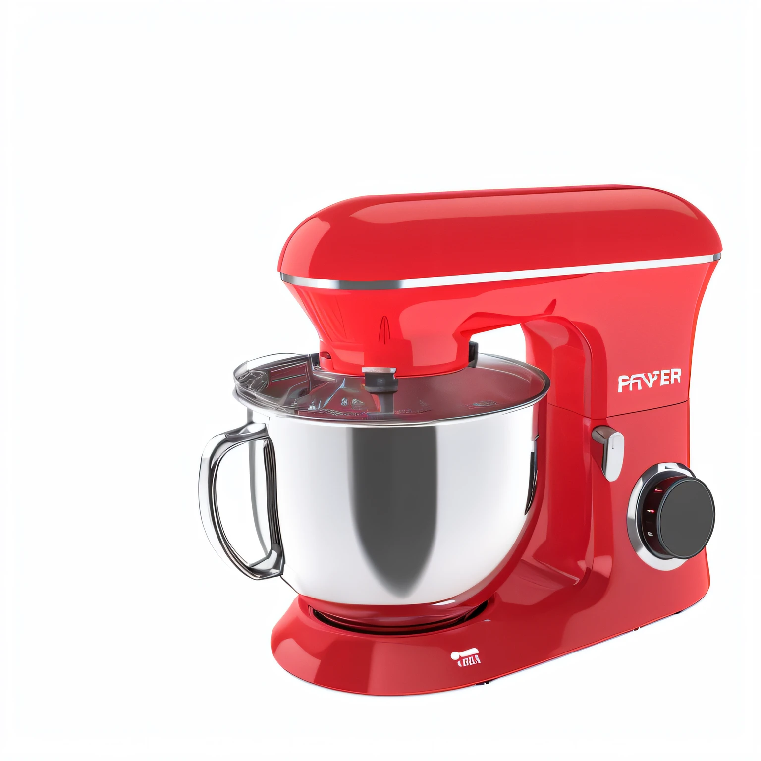 Close-up of red mixer with red handle， mixer rendering， armure， butter， accurate lines， swirles， Designed in a blender， 1200 dpi， 1 2 0 0 dpi， precise， 3 d product render， Product rendering，  promotional art， small gadget， 1 8 0 0 dpi， blend， super， Blander