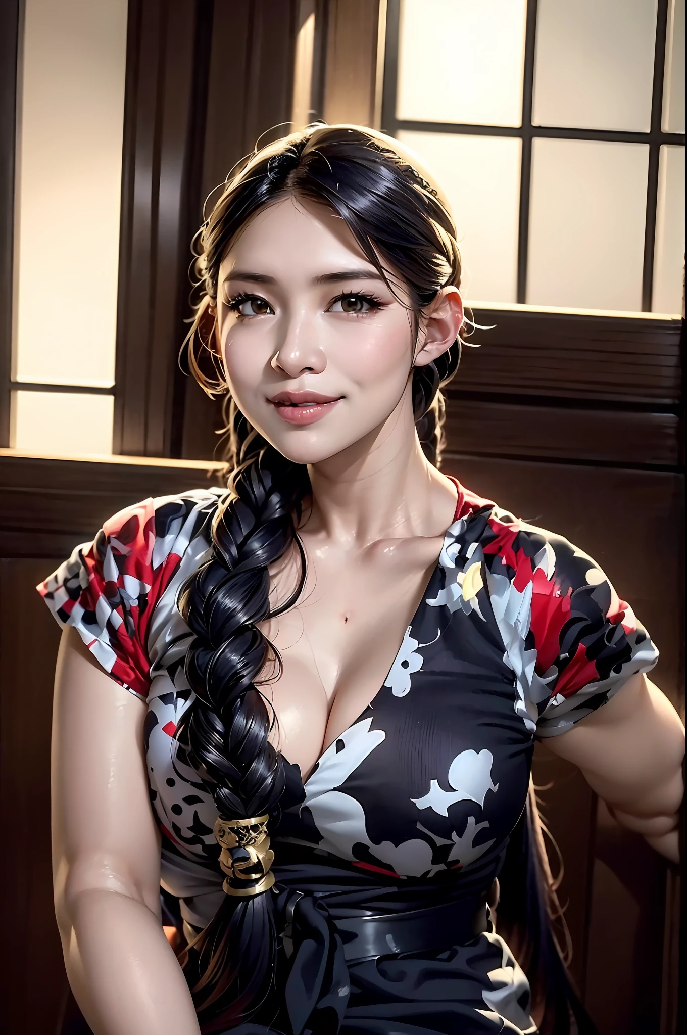 Close-up of a woman with long braids, female actress from korea, portrait of modern darna, very attractive and beautiful, Gorgeous young Korean woman, cute korean actress, cindy avelino, Beautiful young Korean woman, beautiful Korean women, south east asian with long, ruan jia beautiful!, a young woman as genghis khan