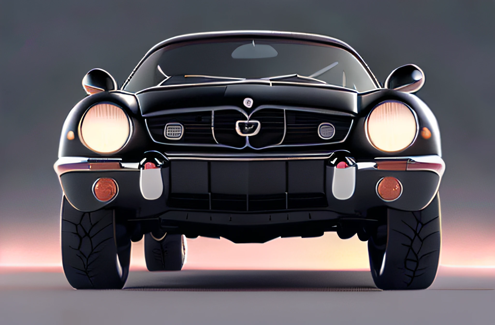 Silver car on black background, front profile, front profile shot, front face symmetrical, frontage, front portrait, extremely detailed frontal angle, Frontlighting, front view dramatic, medium wide front shot, front face asymmetrical, Front close-up, Front perspective, front profile!!!!, front picture, front of car angle, symmetrical front view