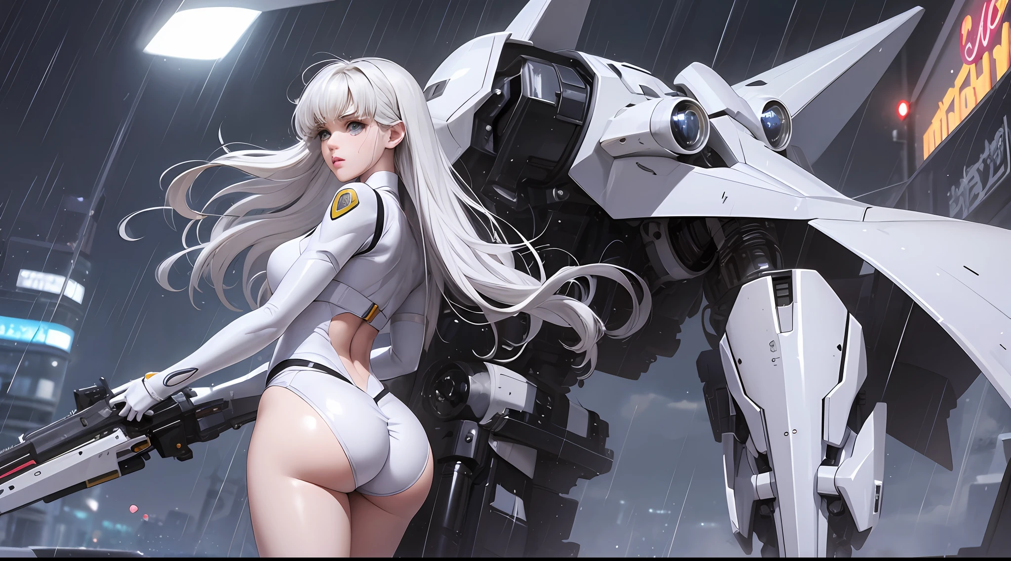 White mecha, girl, tears, rain, eyelashes, heroic, buttocks, plump lips --auto