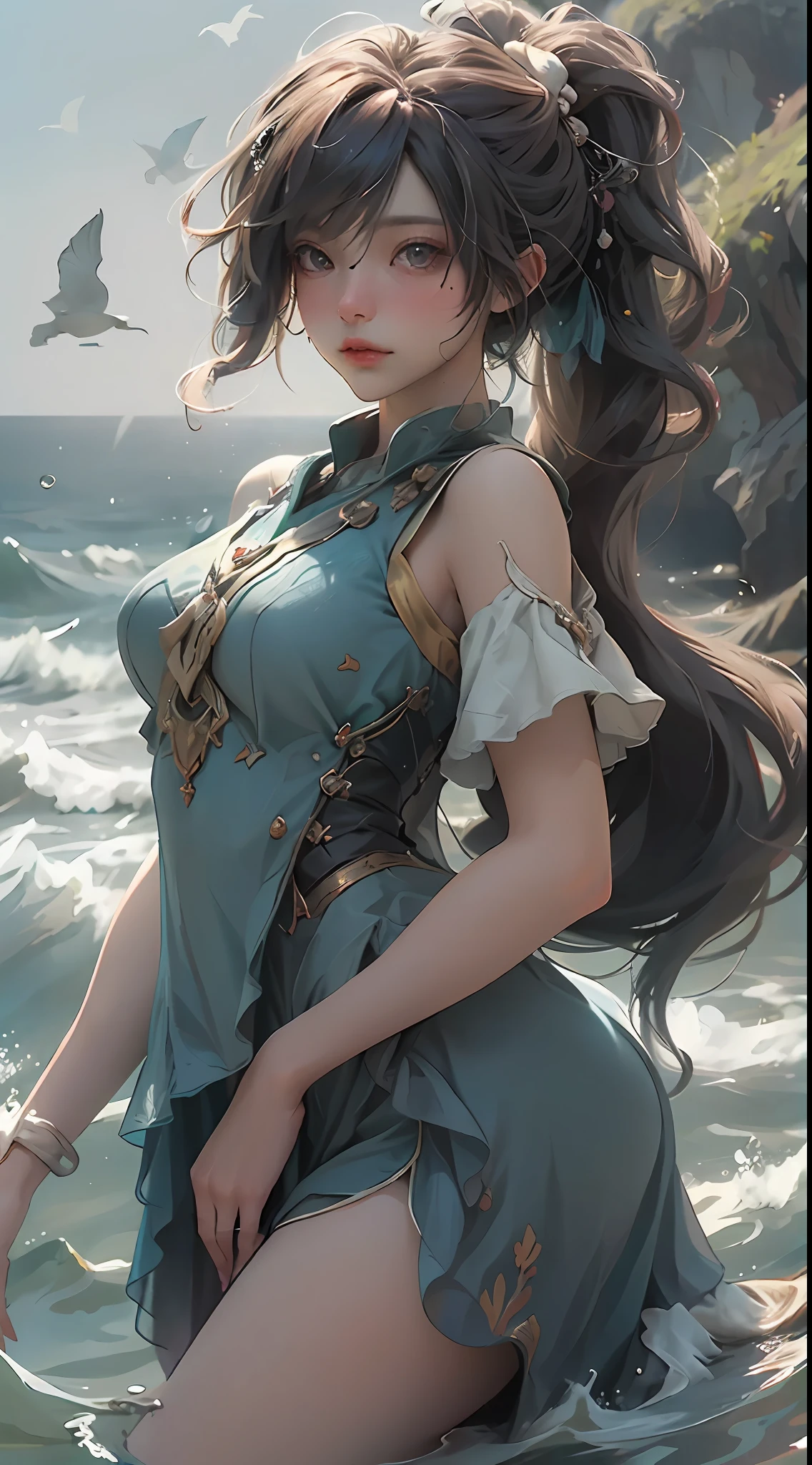 ((best qualtiy)), ((tmasterpiece)), (A detailed:1.4), 3D,Enhanced dynamic perspective,ocean floor、Marine life、Beautiful coral reef、(mermaids:1.3),Bright colors,dream magical,optic,high qulity,super-fine,Detailed pubic hair,Accurate,Cinematic lighting,, HDR(HighDynamicRange),Ray traching,NVIDIA RTX,Hyper-Resolution,Unreal 5,sub surface scattering,PBR textures,Post-processing,Anisotropic filtering,depth of fields,Maximum clarity and sharpness,Many-Layer Textures,Albedo e mapas Speculares,Surface Coloring,Accurate simulation of light-material interactions,perfectly proportions,rendering by octane,twotonelighting,Wide aperture,Low ISO,White balance,trichotomy,8K RAW,tmasterpiece,best qualtiy,(8k very detailed CG unit wallpaper)(best qualtiy),(Most Best Illustration),(best shadow)Golden sea waves,Bright orange AOL sunset through the waves,Golden water droplets flying,(:1. 6),