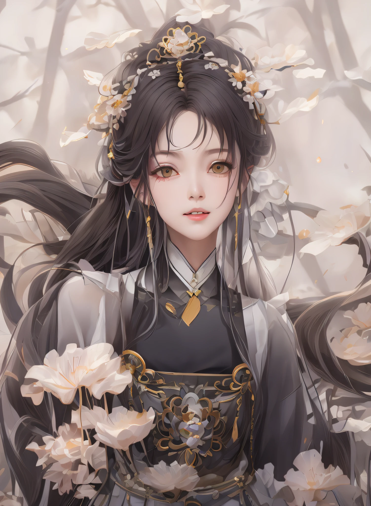 1girll, Wear Hanfu, Best quality, maestro, (full bodyesbian:1), Tall, Nice face, hair adornments, (middlebreast: 1.8) (独奏:1), looking at viewert, cparted lips, shift dresses, Order of healing, choker necklace, jewely, Lotus leaf,(ridiculous long hair: 1.4), 耳Nipple Ring, Hanfu, buliding, east asian architecture, Hanfu, (hentail realism:1.5), 超高分辨率, best qualtiy, Shameful blush, Hairline, Arms behind, (Expressive hair:1.4) ,perfect proportion of body,