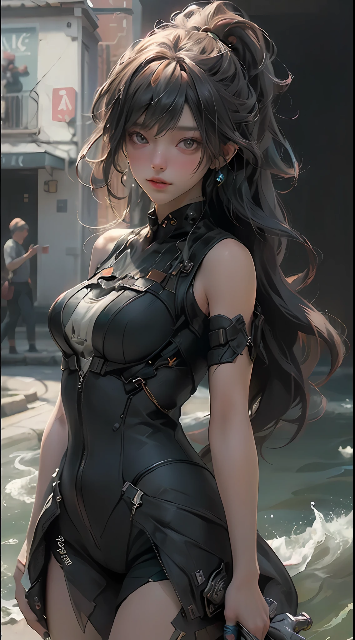 ((Best quality)), ((masterpiece)), (detailed:1.4), 3D, an image of a beautiful cyberpunk female,HDR (High Dynamic Range),Ray Tracing,NVIDIA RTX,Super-Resolution,Unreal 5,Subsurface scattering,PBR Texturing,Post-processing,Anisotropic Filtering,Depth-of-field,Maximum clarity and sharpness,Multi-layered textures,Albedo and Specular maps,Surface shading,Accurate simulation of light-material interaction,Perfect proportions,Octane Render,Two-tone lighting,Wide aperture,Low ISO,White balance,Rule of thirds,8K RAW,Masterpiece, best quality, (8k very detailed CG unit wallpaper) (best quality), (best illustration), (best shading) a golden sea wave, bright orange aol sunset through the wave, golden water drops flying, (:1. 6),