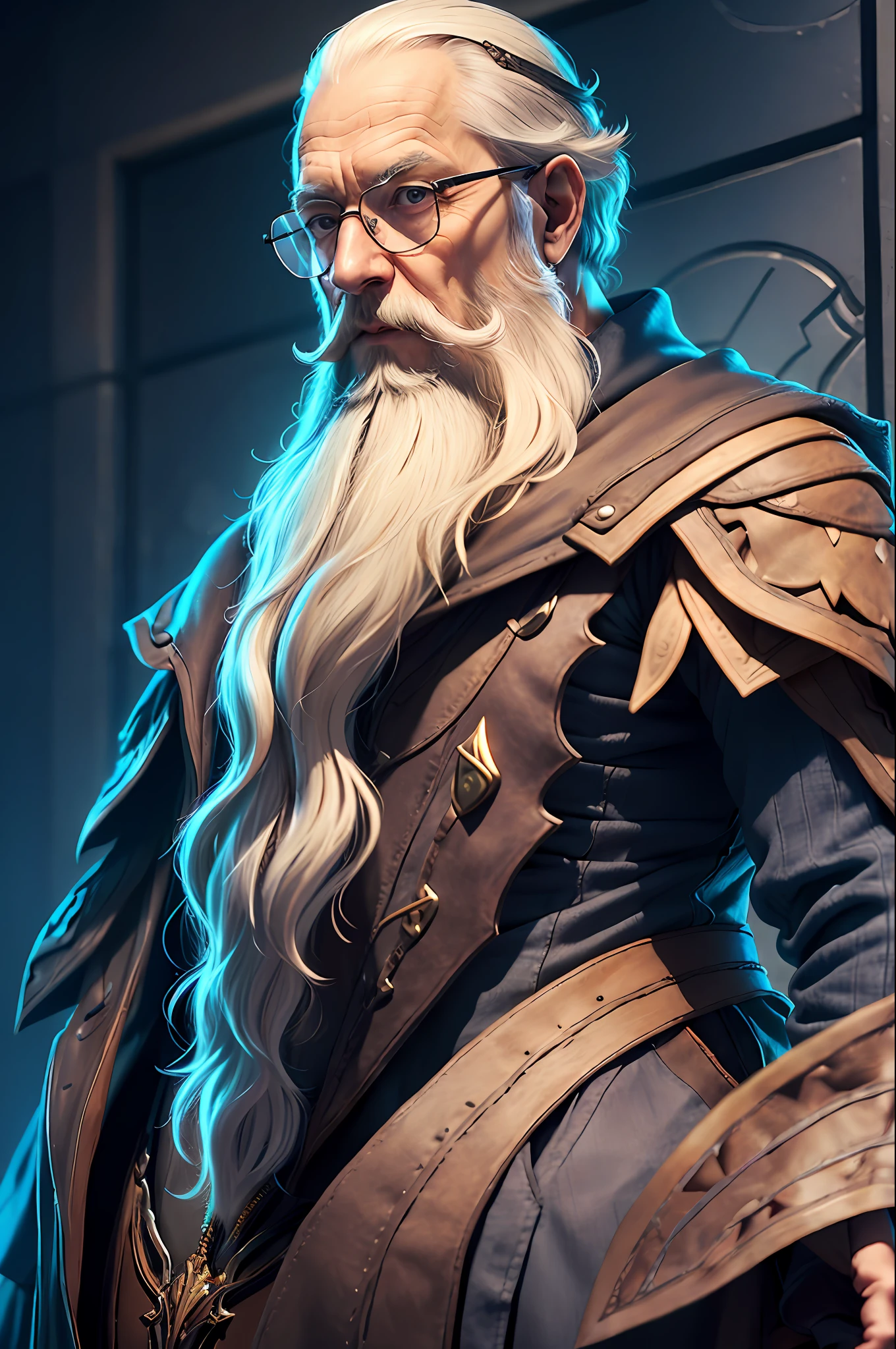 a man, looking 50 years old, teacher, with beard, and glasses,close up portrait, sc3pt4 gandalf, biosphere amor