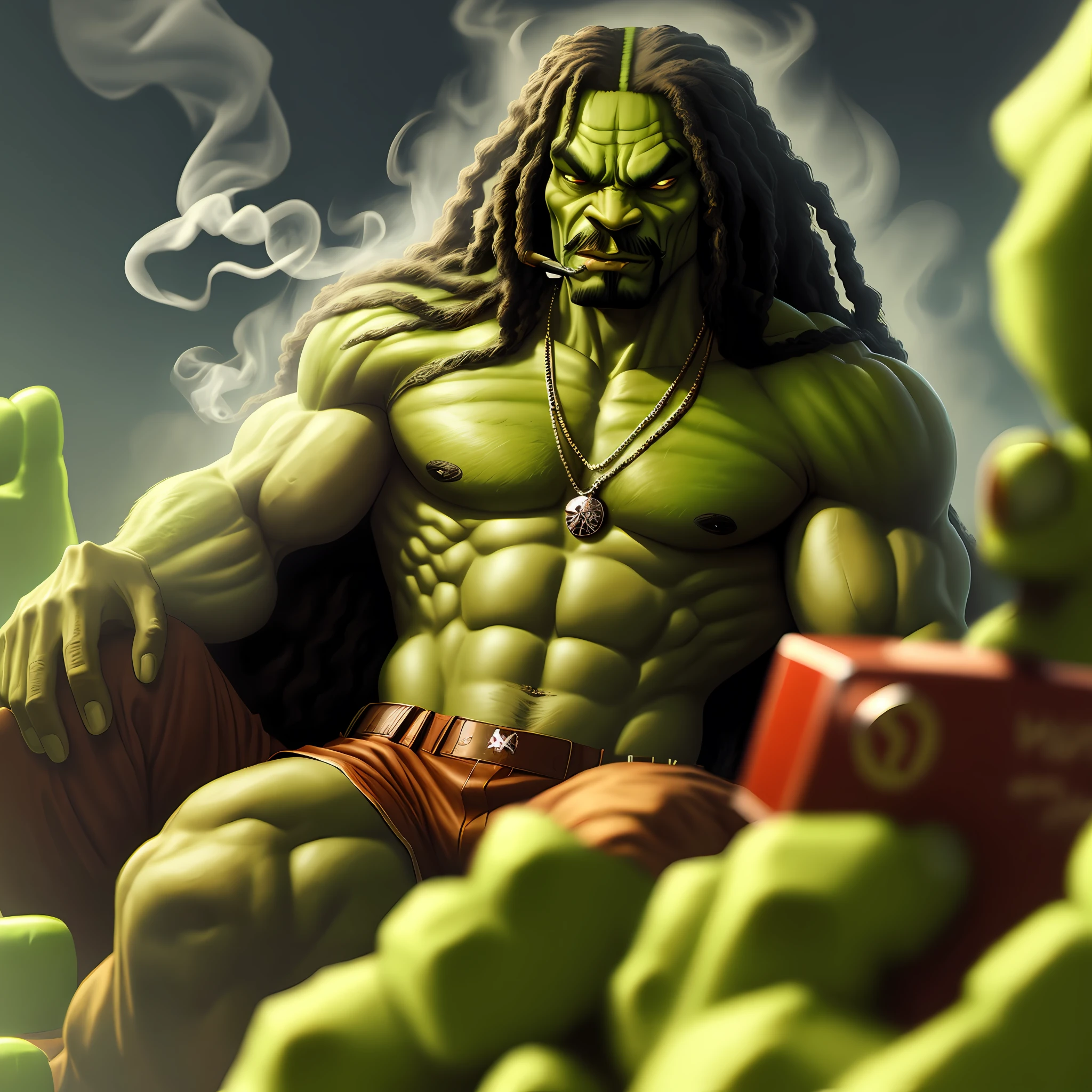snoop hulk smoking cigar, with his long hair
