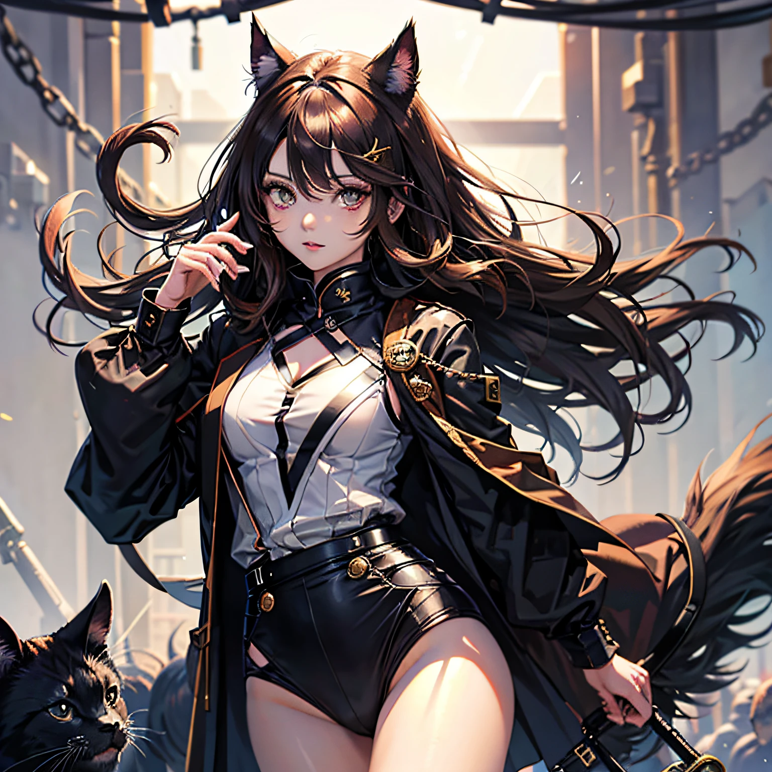 animemanga girl，brown  hair，Nice black cat's eye，校服 --auto