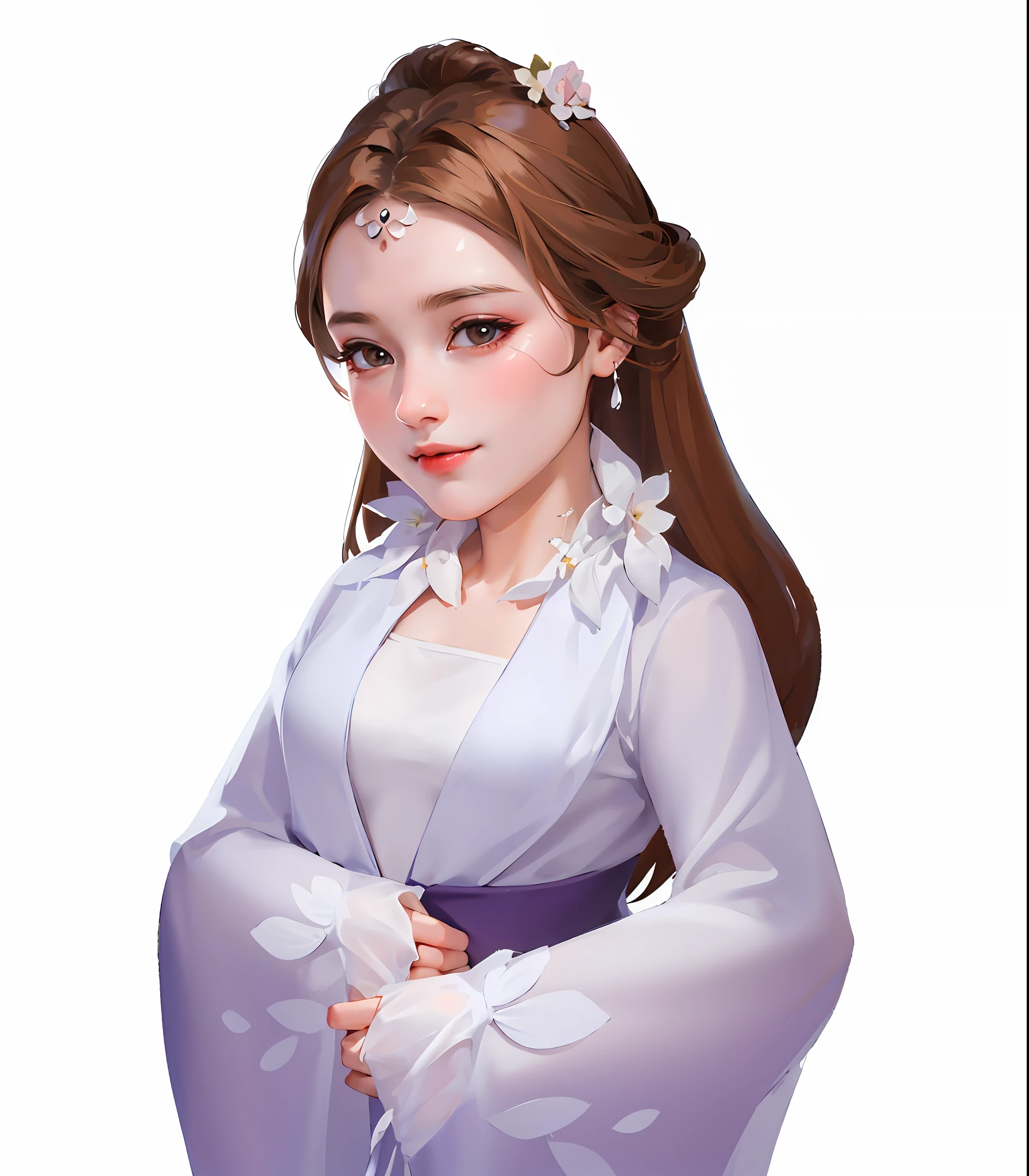 (Masterpiece:1.2, Best quality), (1lady, Solo, Upper body:1.2), sideface,reba,Di Li Gerba,Cartoon Girl,garments: Flowing white Hanfu long dress,