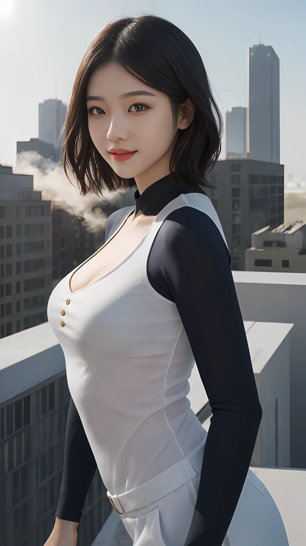 ChineseGirl(1girl:1.3), byself, (((very vey very detailed face))),(((very detailed eyes and faces))),(Smiling and cold:1.2),short detailed hair(black in color:1.3),beatiful detailed eyes,Body parts__,offcial art,Unified 8k wallpaper,ultra-detailliert,Beautiful and beautiful,big breasts beautiful,tmasterpiece,best qualtiy,primitive,tmasterpiece,ultra fine photos,best qualtiy,超高分辨率,photorealistic realism,rays of sunshine(The background is sunlight),full-body portraits(Raised sexy:1.3),stunningly beautiful,dynamicposes,delicated face,vibrant eyes,(from the front side), she is in a spider-man suit(Spider pattern:1.2),Red and black color scheme,Very detailed city roof background, Roof,looking over city,详细的脸(Side lighting:1.2),detailed complex busy background,opulent,milkyW,(((Absolutely perfect body proportions))),highly detailedskin,Realistic details of skin,Visible pores,Clear focus,volume fog,8k uhd,digital SLR camera,high qulity,filmgrain,White skin of the(Delicate and smooth:1.2),photorealestic,photo-realism,heroism,(Full body appearance:1.3)