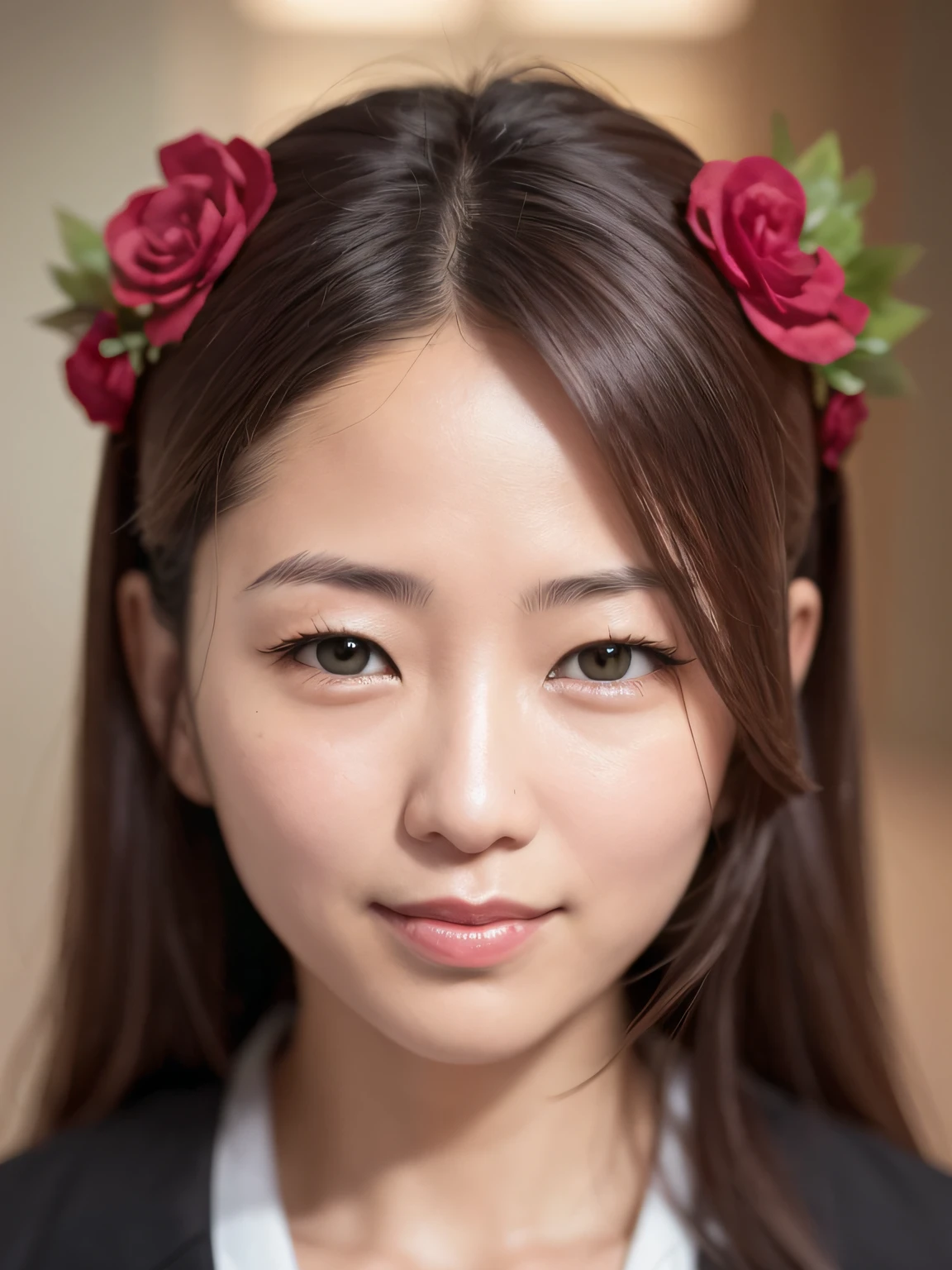 ultraclear，8K，closeup of face，Three-dimensional facial features，wavy and long hair，dark-skin，japanese beautiful woman，aged 40，Sexy smile