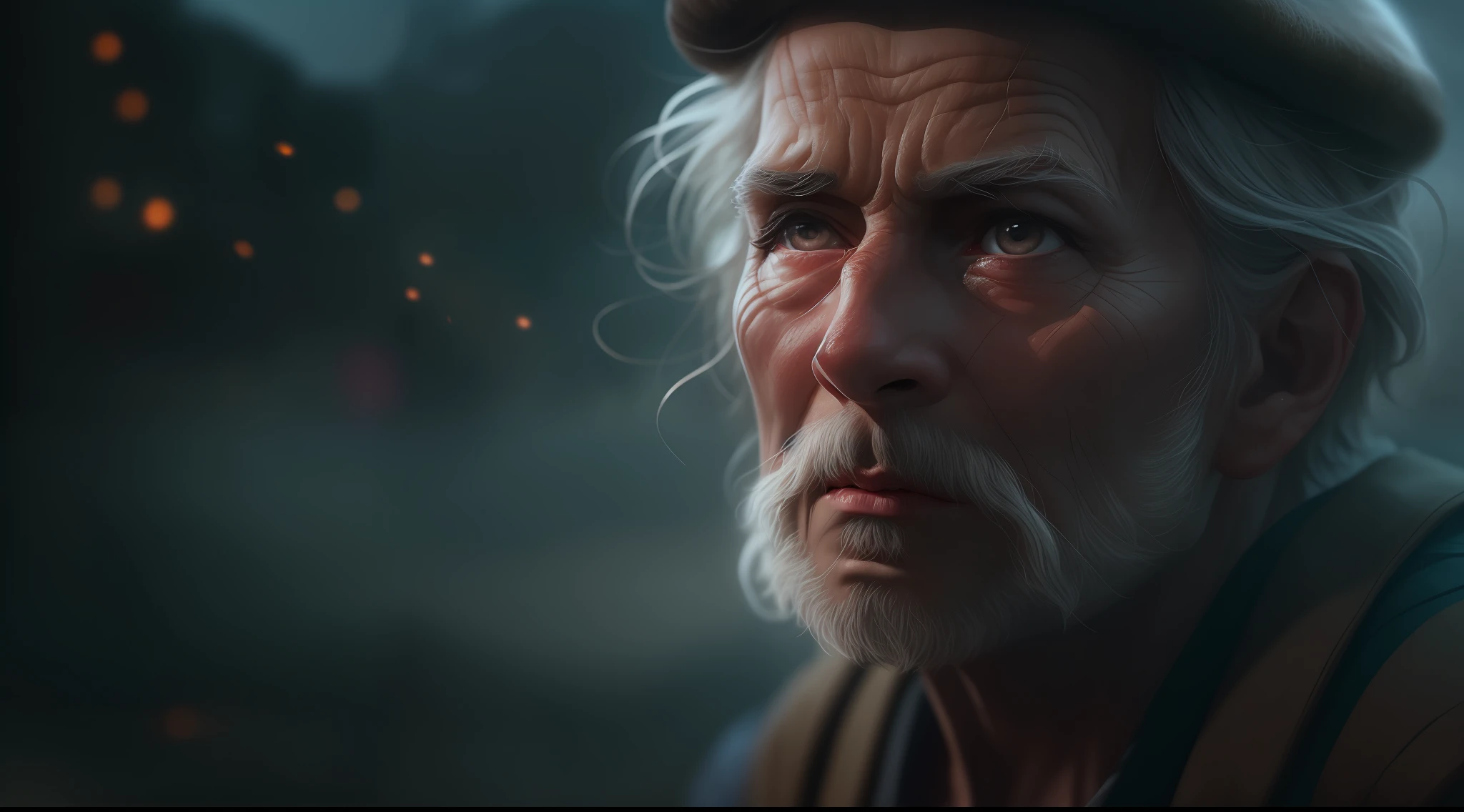 (sharp focus: 1.2), an award-winning shot of an old peasant, half-length image, storm outside, lightning backlighting, , lines on face, wrinkles, extremely detailed skin, sadness, hopelessness, bleary eyes, ( deep shadows:1.1), high contrast, beautiful eyes, absurd, 8k, (high quality: 1.3), , artstation hd, concept art, detailed face and body, award winning photography, (moody lighting:1.2), depth of field , bokeh, 4K, HDR