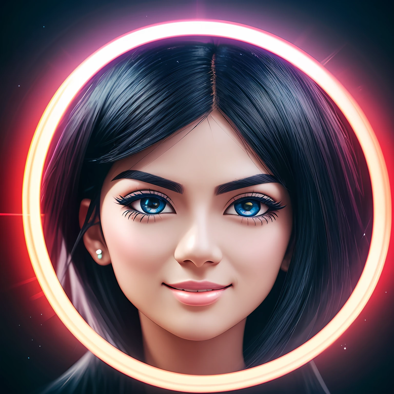 black hair, longeyelashes, solid circle eyes, light smile, drop shadow, anaglyph, tachi-e, pov, atmospheric perspective, Surrealism, 8k, super detail, ccurate, best quality --auto