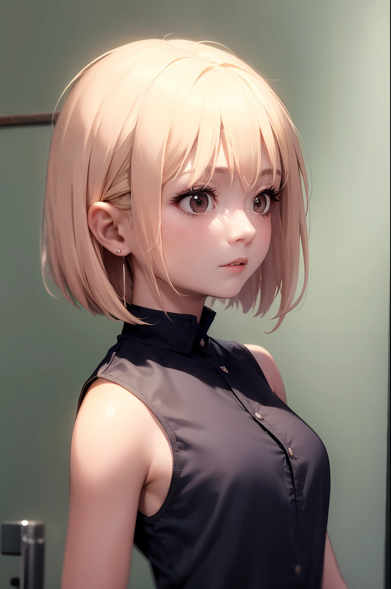 masterpiece, exquisite, 1girl, upper body, gray hair, crisp eyes, shirt,