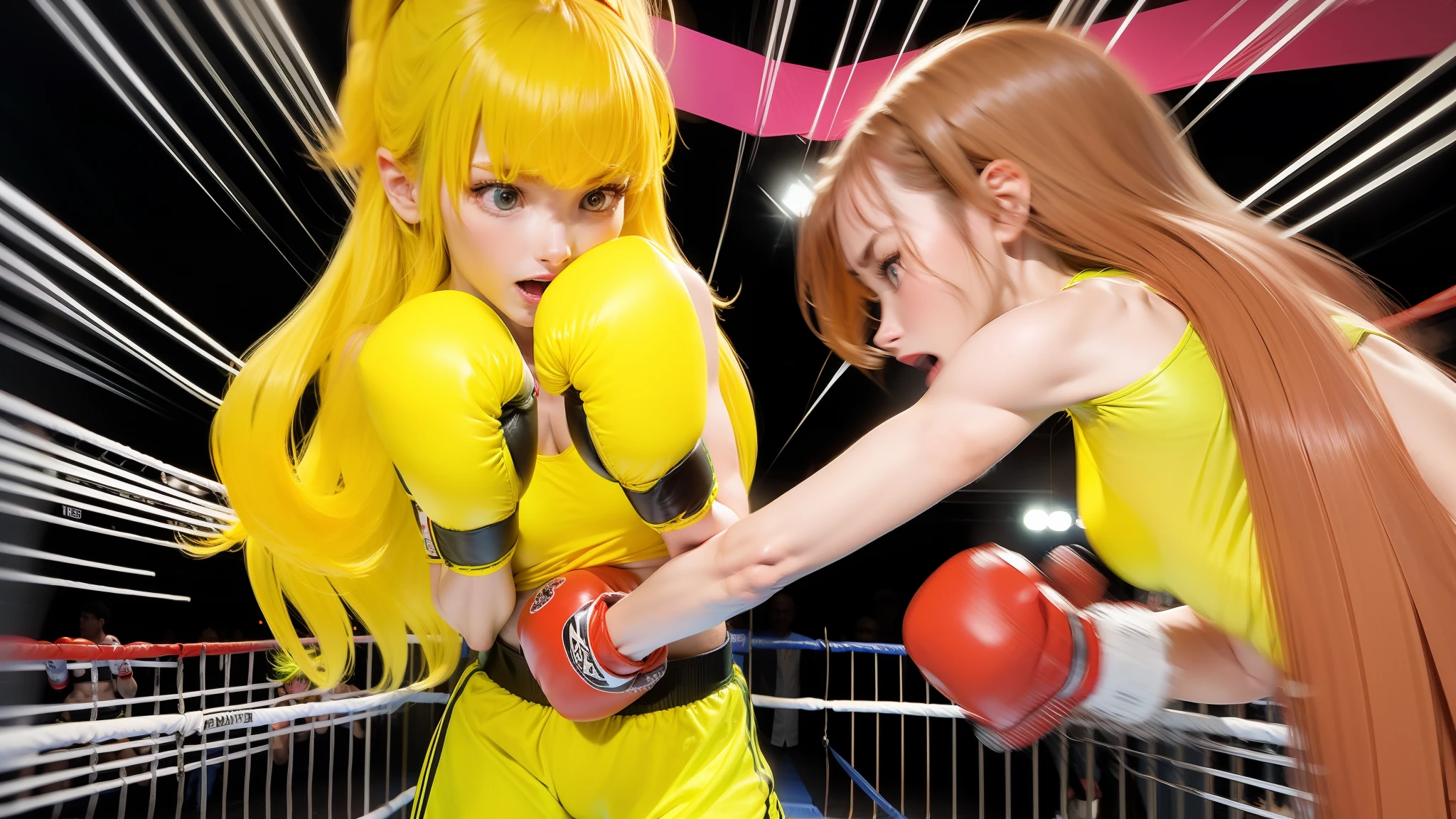 Girl boxing fight in the ring