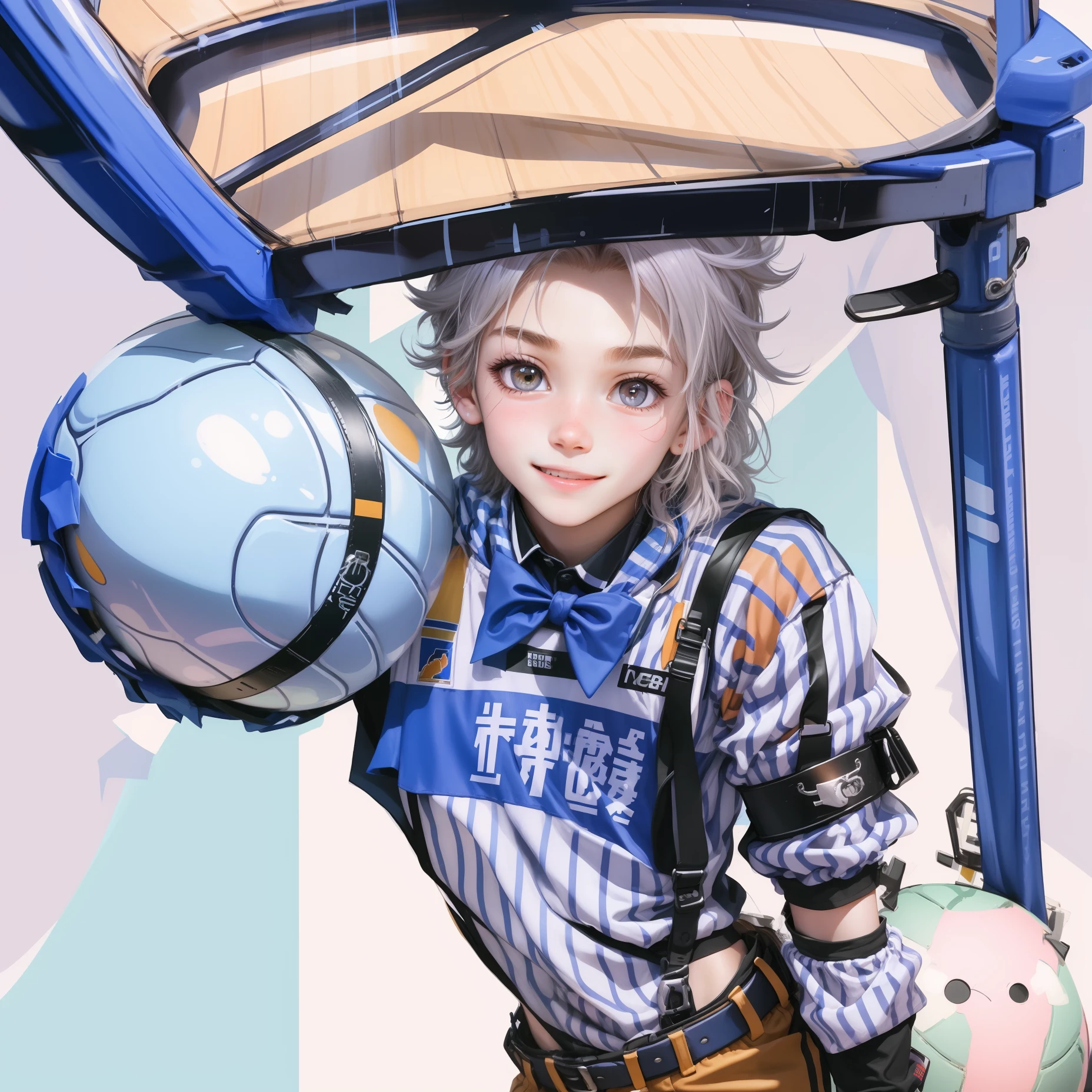 A boy,Youth and youth,Basketball in hand,vivaciousness,ssmile,The upper part of the body,Realistis