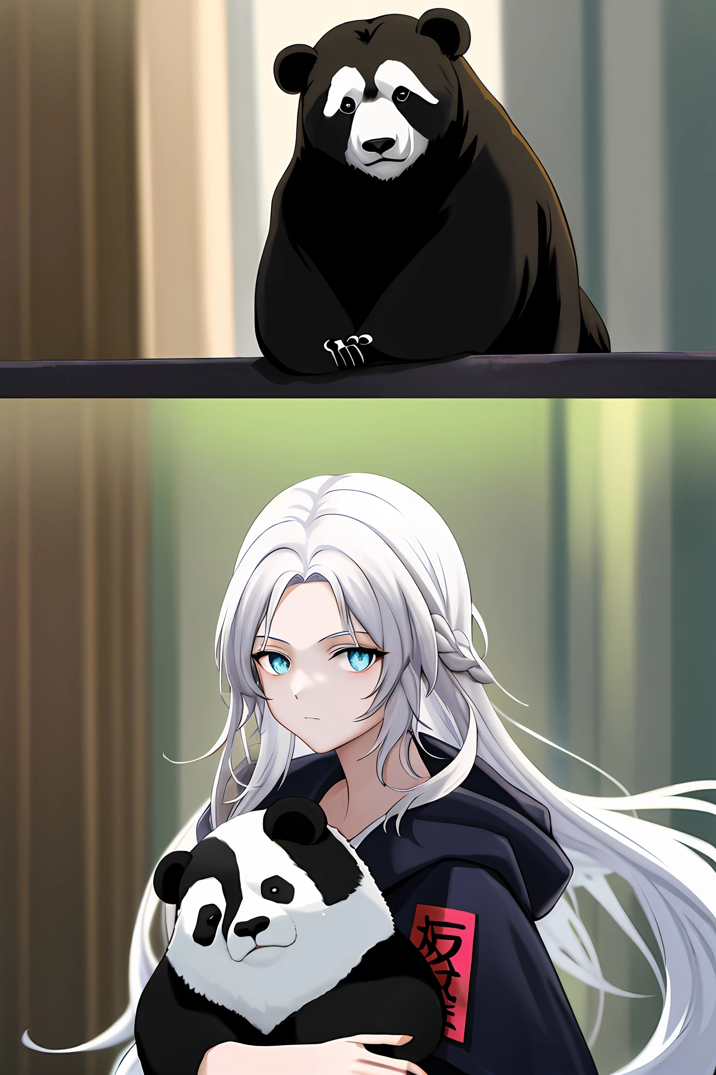 White-haired anime girl holding a panda bear in her arms, Best anime 4k konachan wallpaper, From Arknights, Anime art wallpaper 8 K, Guweiz in Pixiv ArtStation, Anime art wallpaper 4k, Anime art wallpaper 4 K, Guviz-style artwork, Guweiz on ArtStation Pixiv