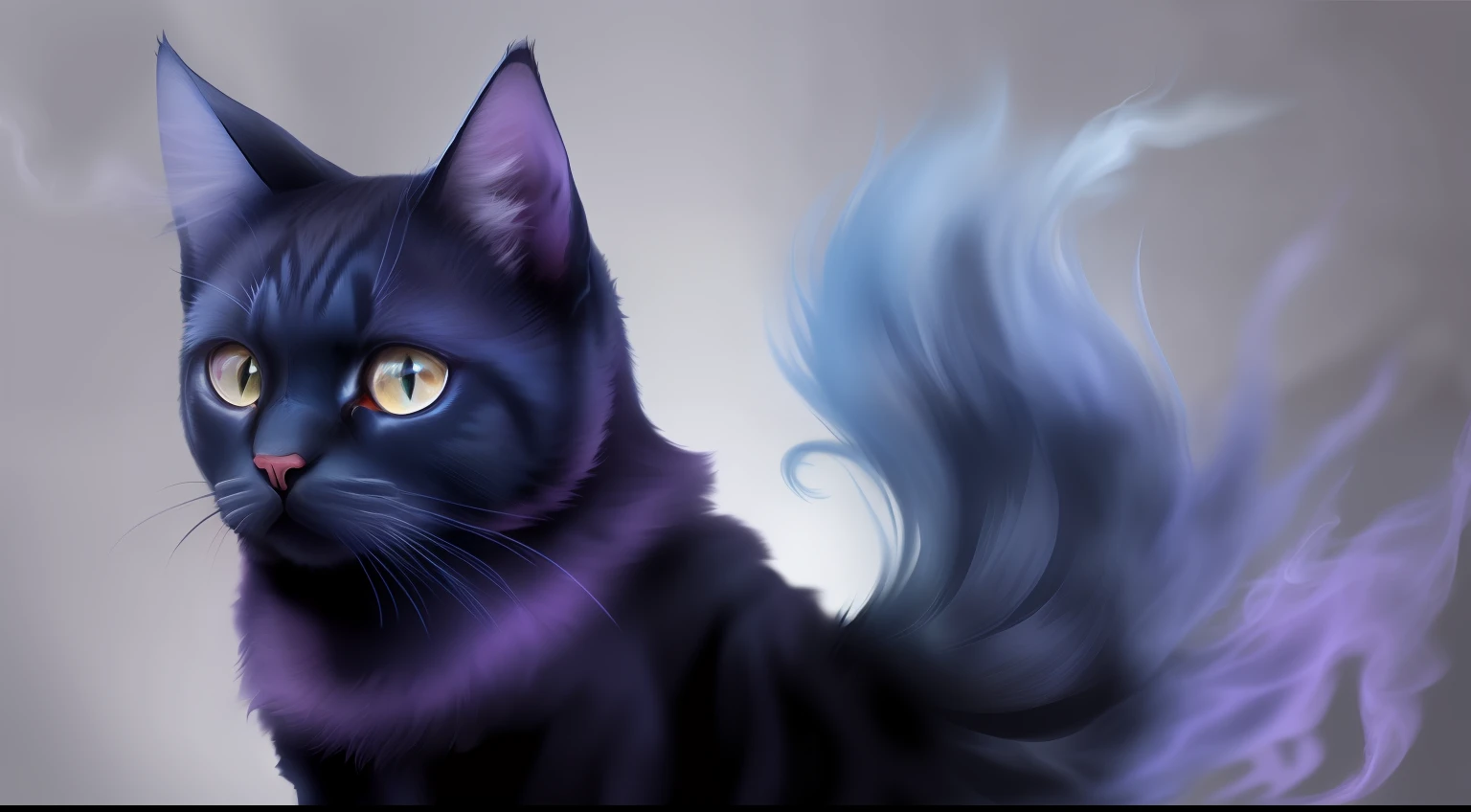 Cat blue from dark red smoke|fond violet