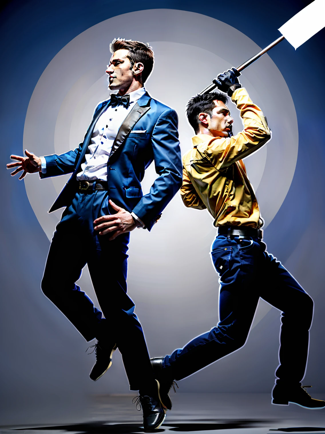 The costume does not change，The posture does not change，k hd，Two angular men