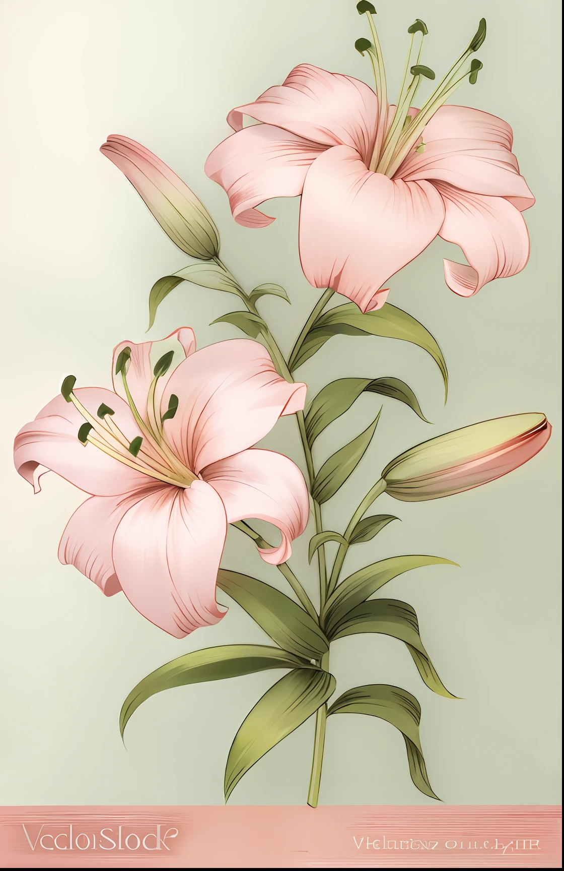 Pale pink lilies，Green leaves