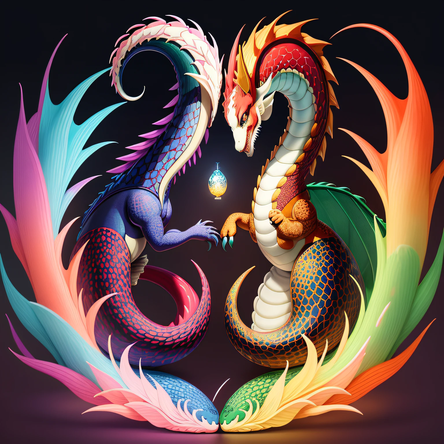 （digitial painting），（best qualtiy）Zodiac dragons，Ukiyo-e art style，Katsushika Hokusai inspiration，Deviant Art popular，8K hyper-realism，Pastel color scheme，gentle illumination, peacefulatmosphere, Transverse