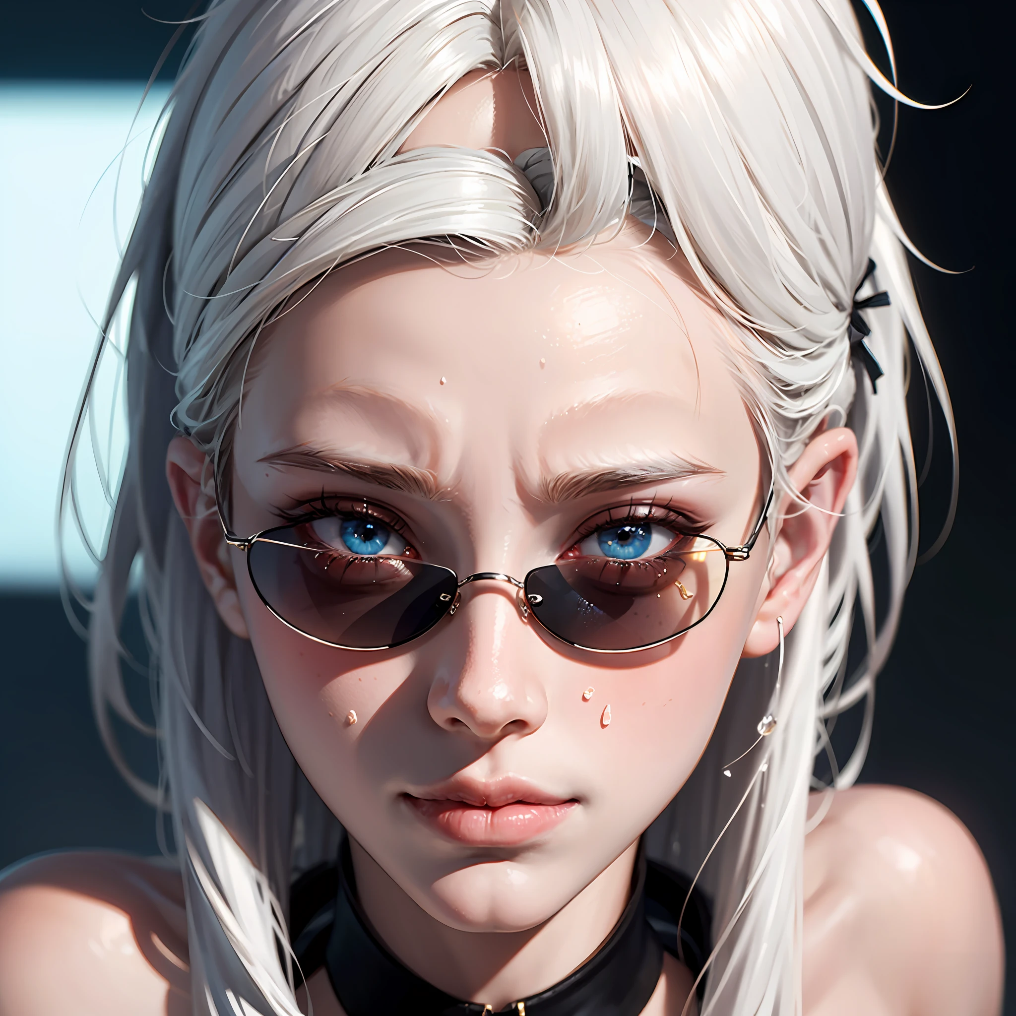 white hair, hair bow, sunglasses, happy tears, tsundere, chromatic aberration, 8k, super detail, UHD, UHD, 4K, 4K, 4K, 4K, 4K, 4K, UHD, UHD, retina, retina, retina, retina --auto