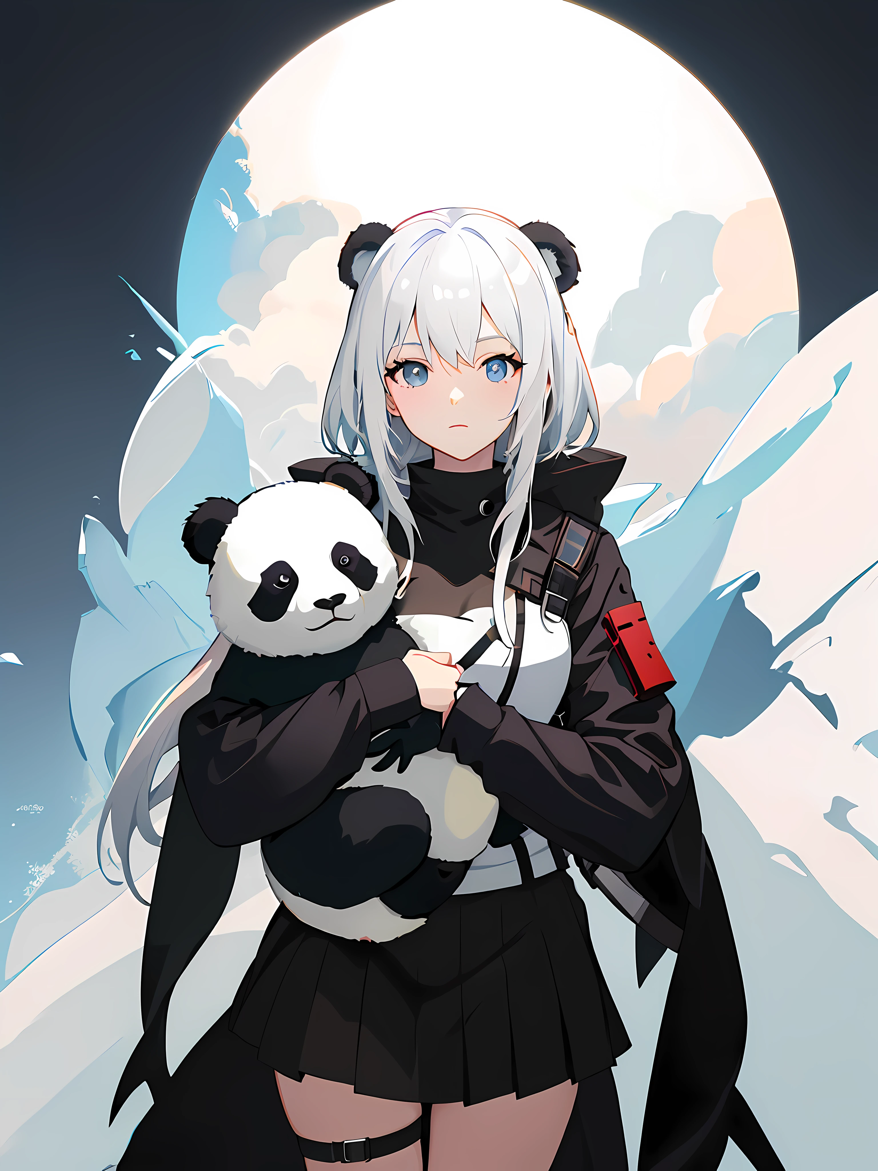 White-haired anime girl holding a panda bear in her arms, Best anime 4k konachan wallpaper, From Arknights, Anime art wallpaper 8 K, Guweiz in Pixiv ArtStation, Anime art wallpaper 4 K, Anime art wallpaper 4k, Guviz-style artwork, Guweiz on ArtStation Pixiv