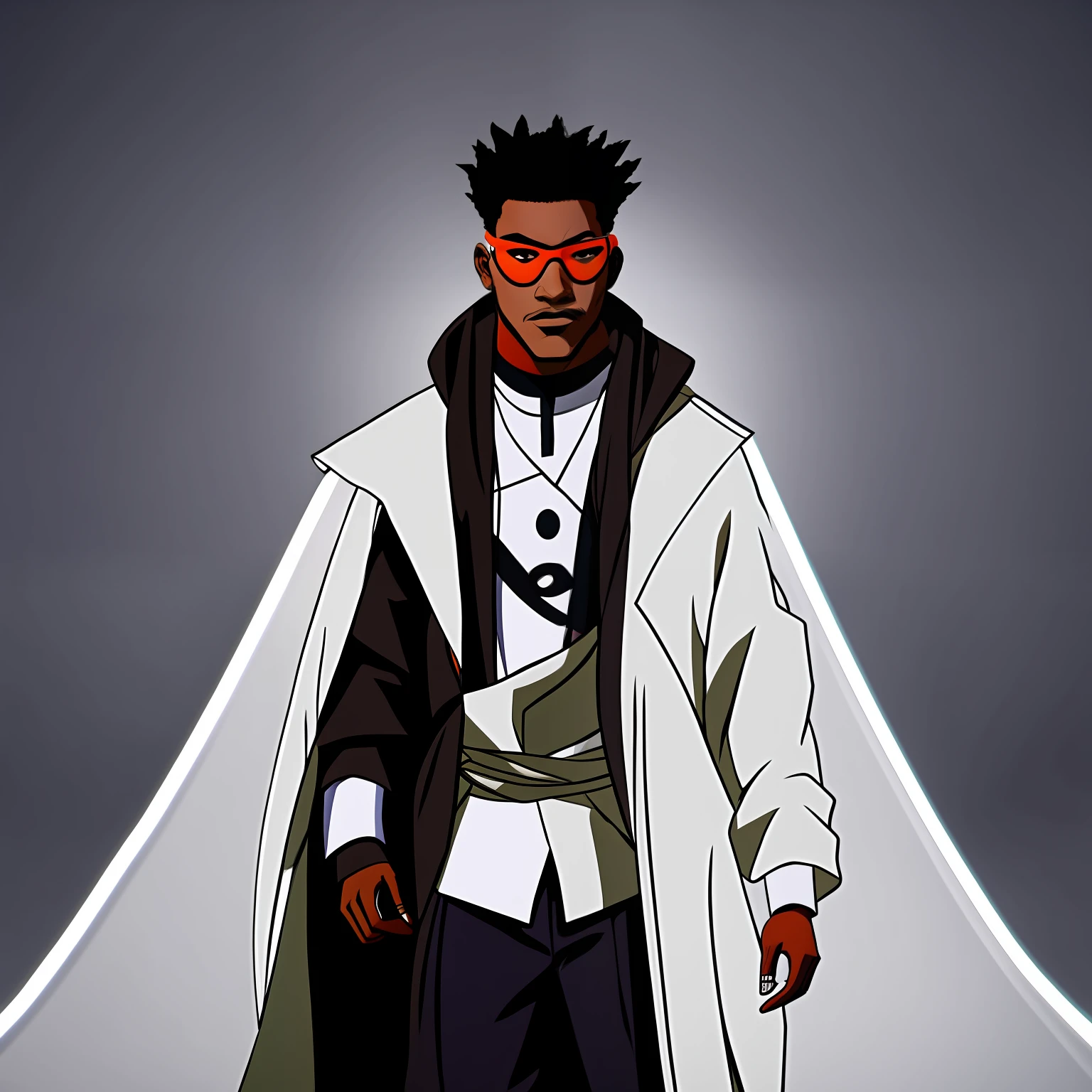 black man wearing cool orange visor glasses like Obito Uchiha's