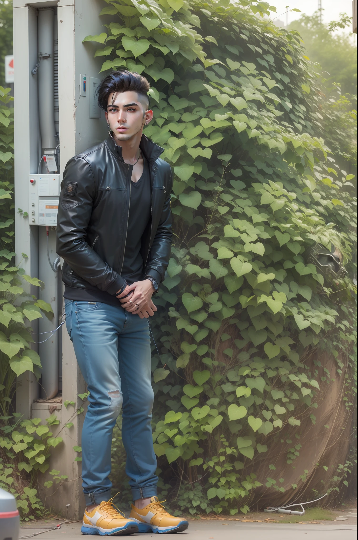 Background change cyberpunk handsome boy with  ultra modem realistic face