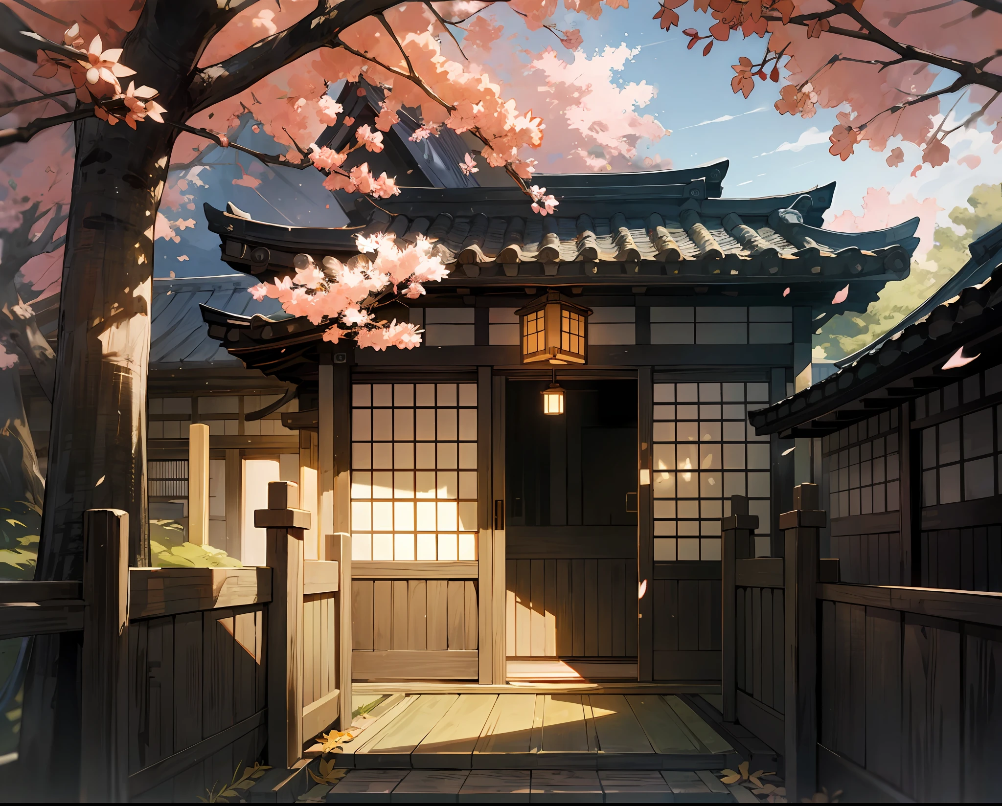 nohuman、Edo-period houses in Japan、Wooden gate、White wall、Colored leaves、Large area sky、Door lights、unmanned