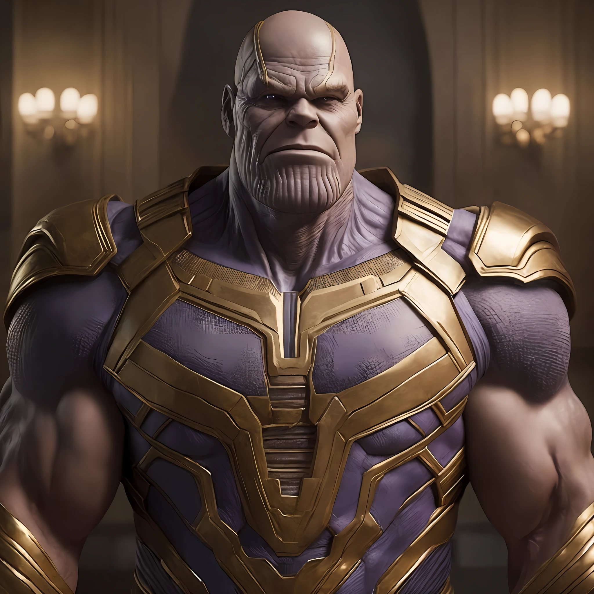 Foto do Thanos Marvel, cinematografic, hiperrealista, corpo inteiro, soft-lighting --auto