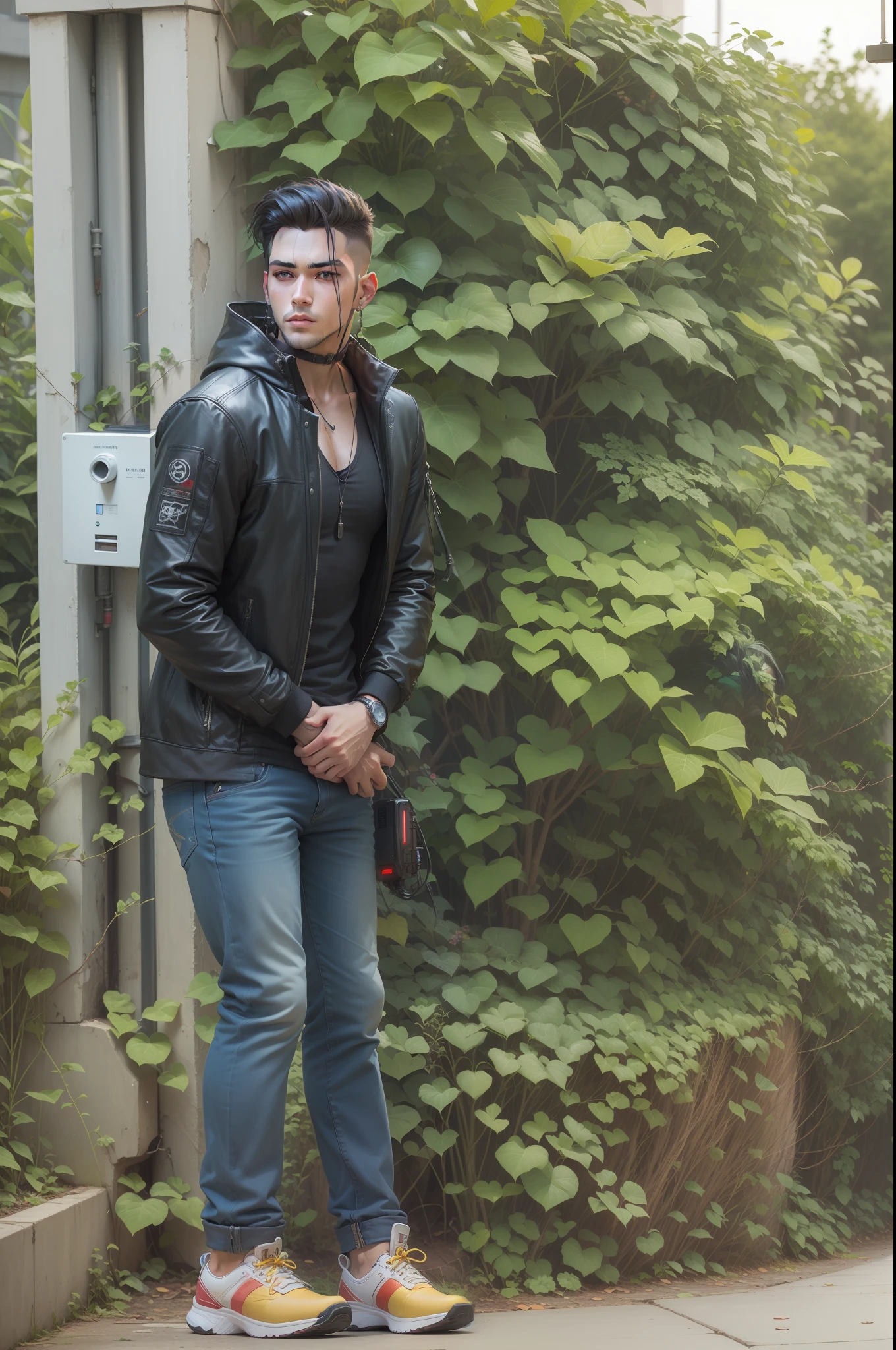 Background change cyberpunk handsome boy with ultra modem realistic face