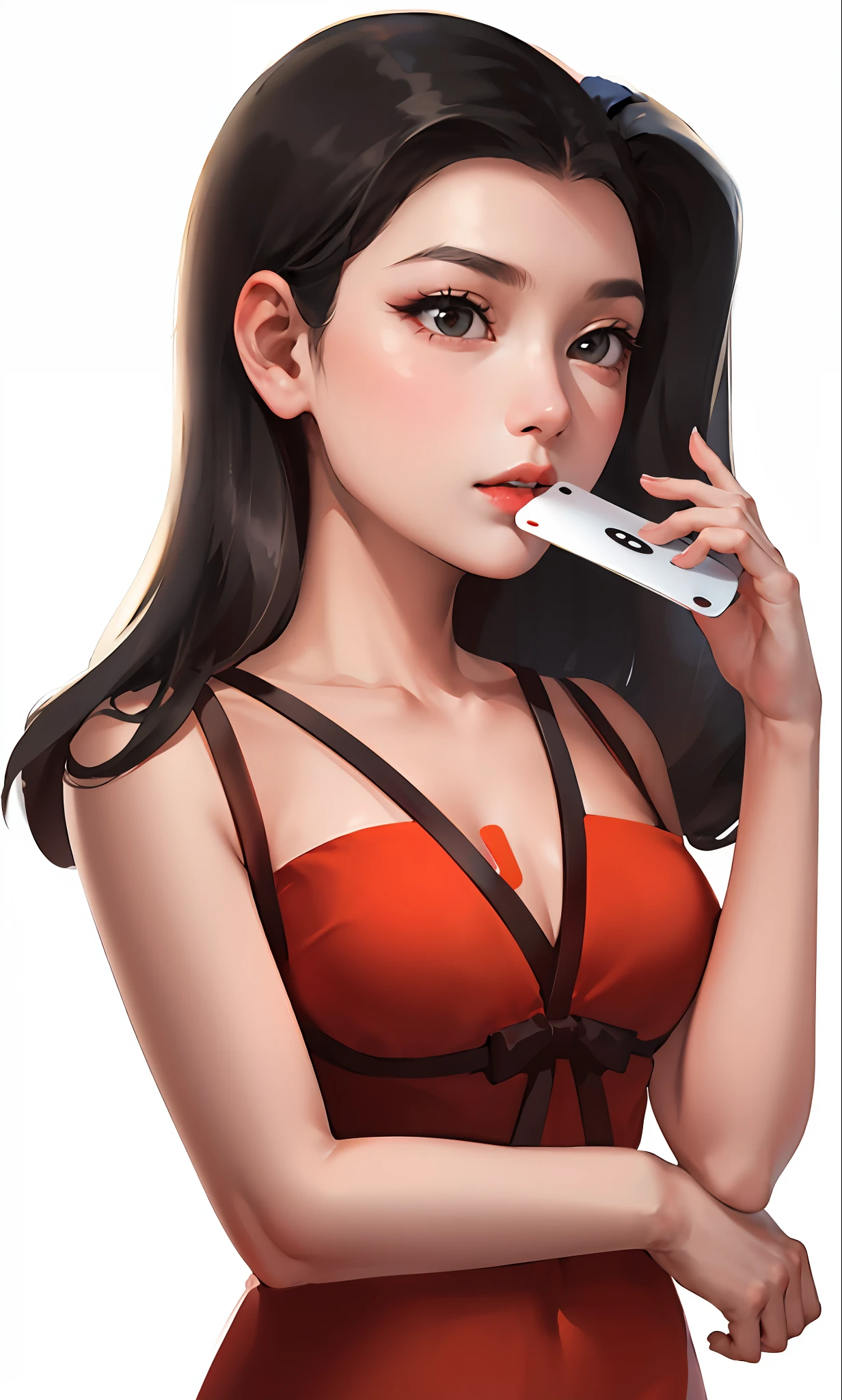 (Masterpiece:1.2, Best quality), (1lady, Solo, Upper body:1.2), sideface,Qiu Shuzhen,Cartoon Girl,garments: red long skirt,