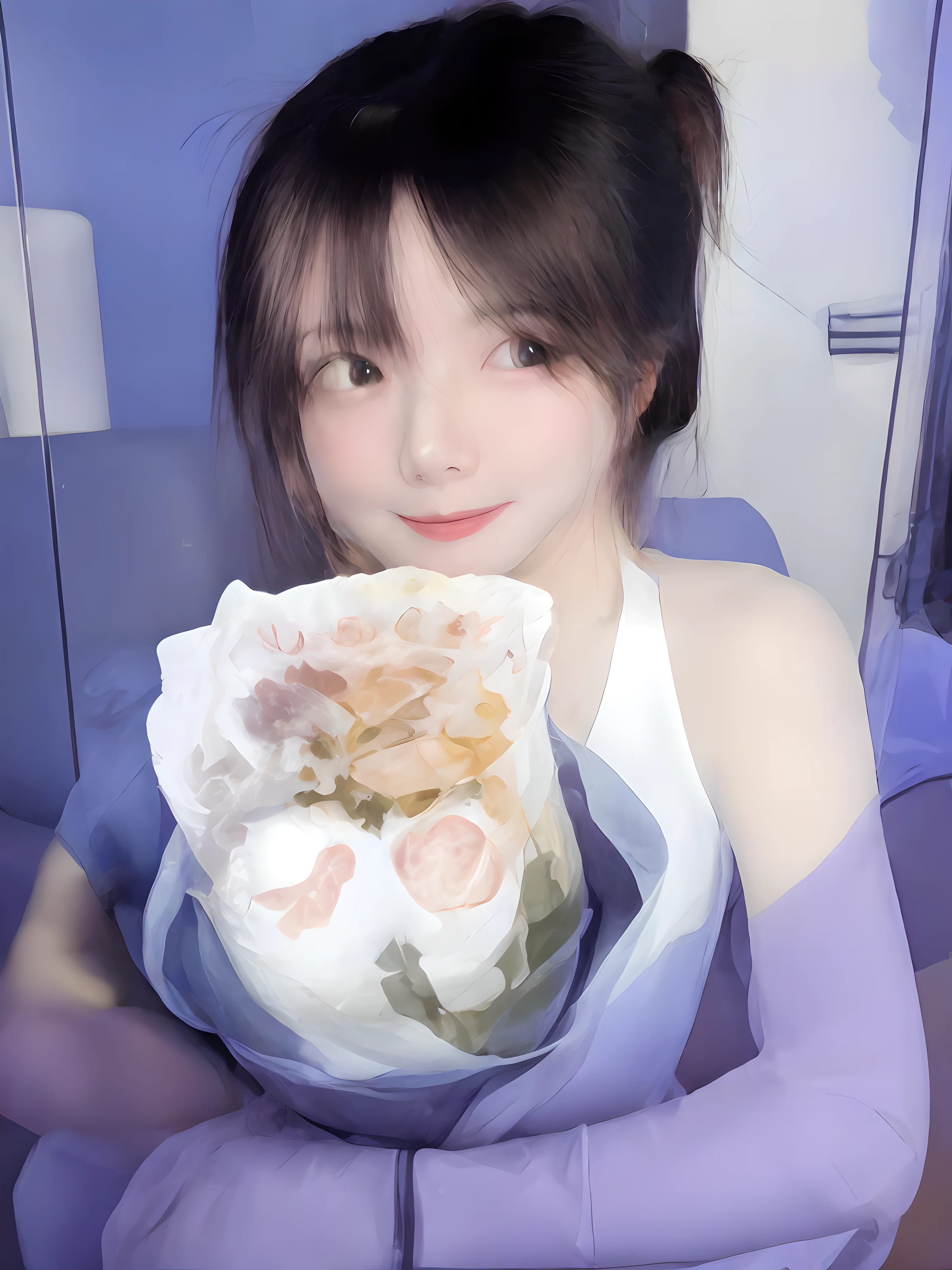 there is a woman holding a bunch of flowers in her hands, dilraba dilmurat, Holding a rose, ulzzangs, xintong chen, holding red roses, wenfei ye, With flowers, jisoo from blackpink, holding a rose in a hand, Zhang Wanting, Holding flowers, 👁🌹👾, jisoo of blackpink, mingchen shen