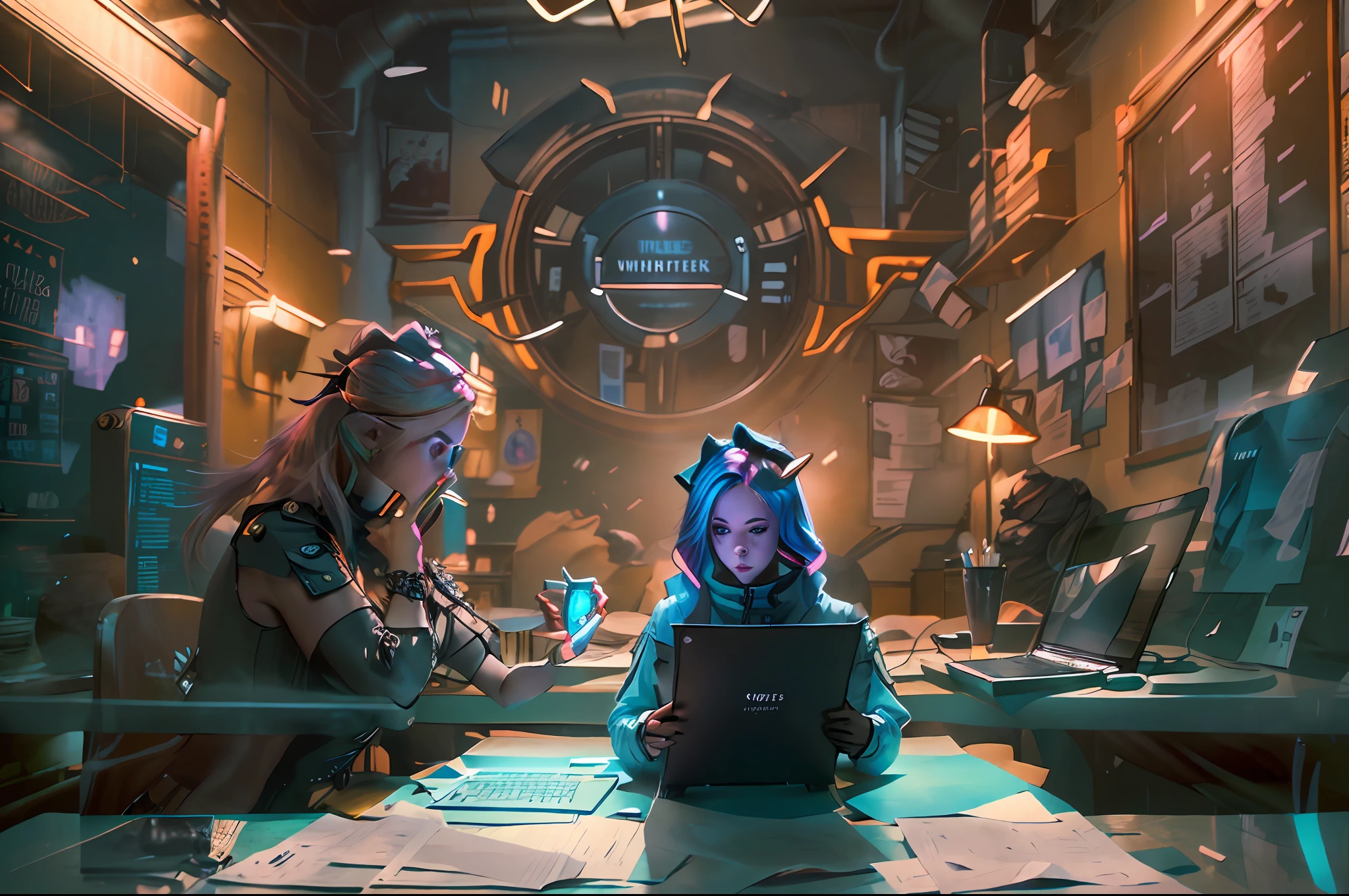 A captivating and artistic representation of a young girl who is an expert in cybersecurity and hacking, sitting in a café with a laptop. The art style for this image can be influenced by a blend of realism and a touch of fantasy. The girl should be depicted with a sense of intelligence and intrigue, capturing her skills and expertise. The café environment can be depicted with unique and imaginative elements, reflecting a blend of technology and a cozy atmosphere. The laptop she is using can have subtle futuristic details, indicating its importance in her cyber activities. The lighting can be warm and inviting, creating a comfortable yet mysterious ambiance. The artist can experiment with colors, textures, and composition to bring out the character's personality and expertise. The level of detail and resolution can be determined based on the artist's vision.