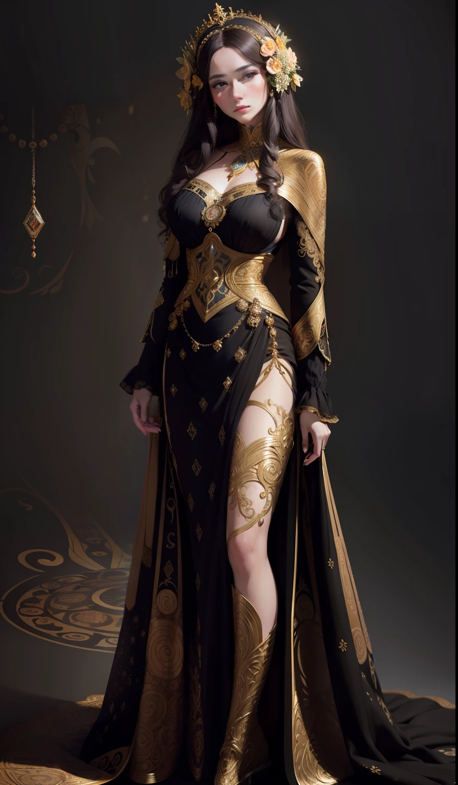 A mesmerizing portrait of a woman, inspired by the artistry of Gustav Klimt. The woman, her features rendered in hyper-realistic detail, is adorned with intricate patterns and motifs reminiscent of Klimt's iconic style. The lighting is soft and diffused, casting a warm glow on her figure and the ornate decorations. The color palette is rich and vibrant, with a focus on golds and jewel tones, a signature of Klimt's work. The composition is carefully balanced, with the woman centrally positioned in the frame. The image is to be generated with a high-resolution 16k, using a virtual 85mm lens, with a focus on sharpness and depth-of-field --auto
