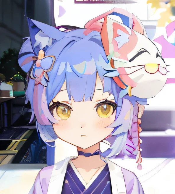 Anime girl with blue hair and purple dress in front of the wall, ayaka game genshin impact, Ayaka Genshin impact, anime catgirl, anime girl with cat ears, anime moe art style, Stylized anime, cute anime catgirl, nekomimi, Anime waifu, beautiful anime catgirl, Katana Zero video game character, onmyoji portrait