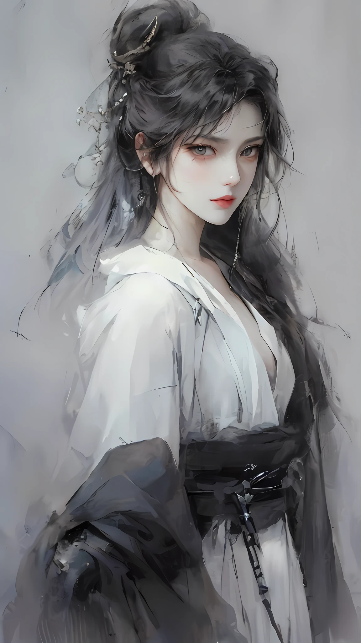 tmasterpiece，A kamisato Ayaka with white hair and a white mask（fantrome）Close-up，Belle peinture de personnage，Guviz，Guviz-style artwork，white-haired god，Yang J，Epic and beautiful character art，Stunning character art，FAN Qi，Wu Zhun Shifan，Guvitz at the Pixiv Art Station，ancient wind，mountains and rivers
