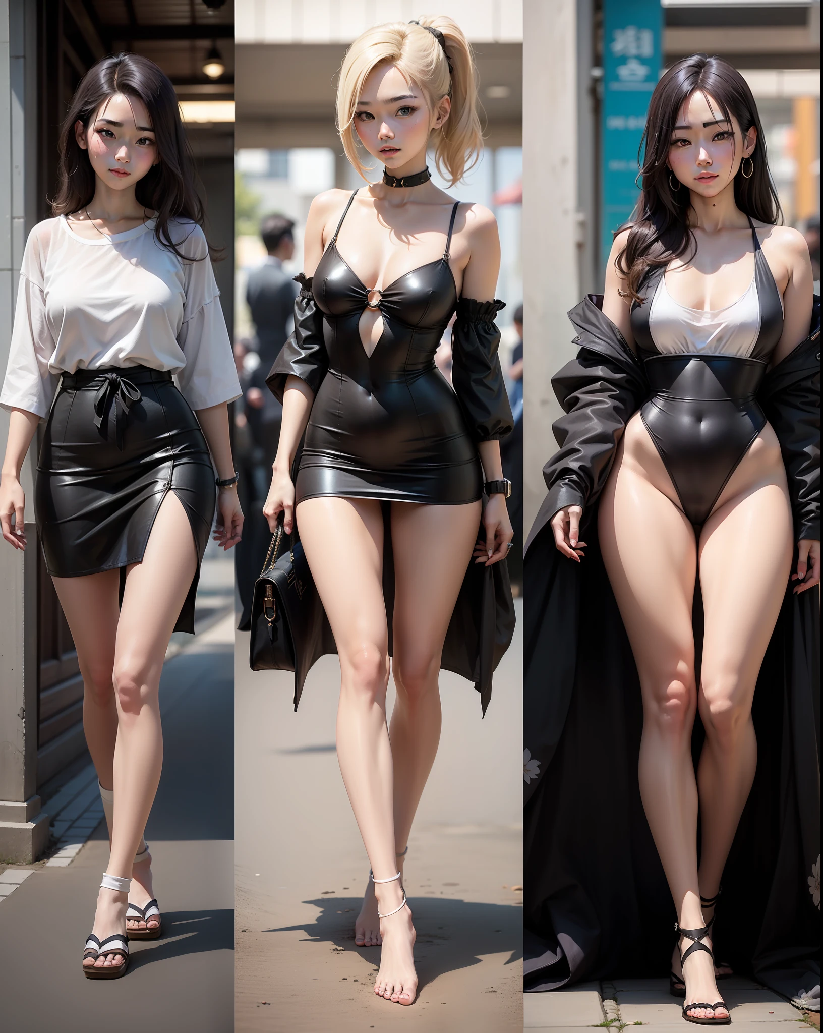 Top image quality、Nohel、japanes、a blond、a picture、Tifa、beautiful proportion、Beautiful style、poneyTail、Beautiful facial features、The face is front、Small face、Beautie、Raw feet、
