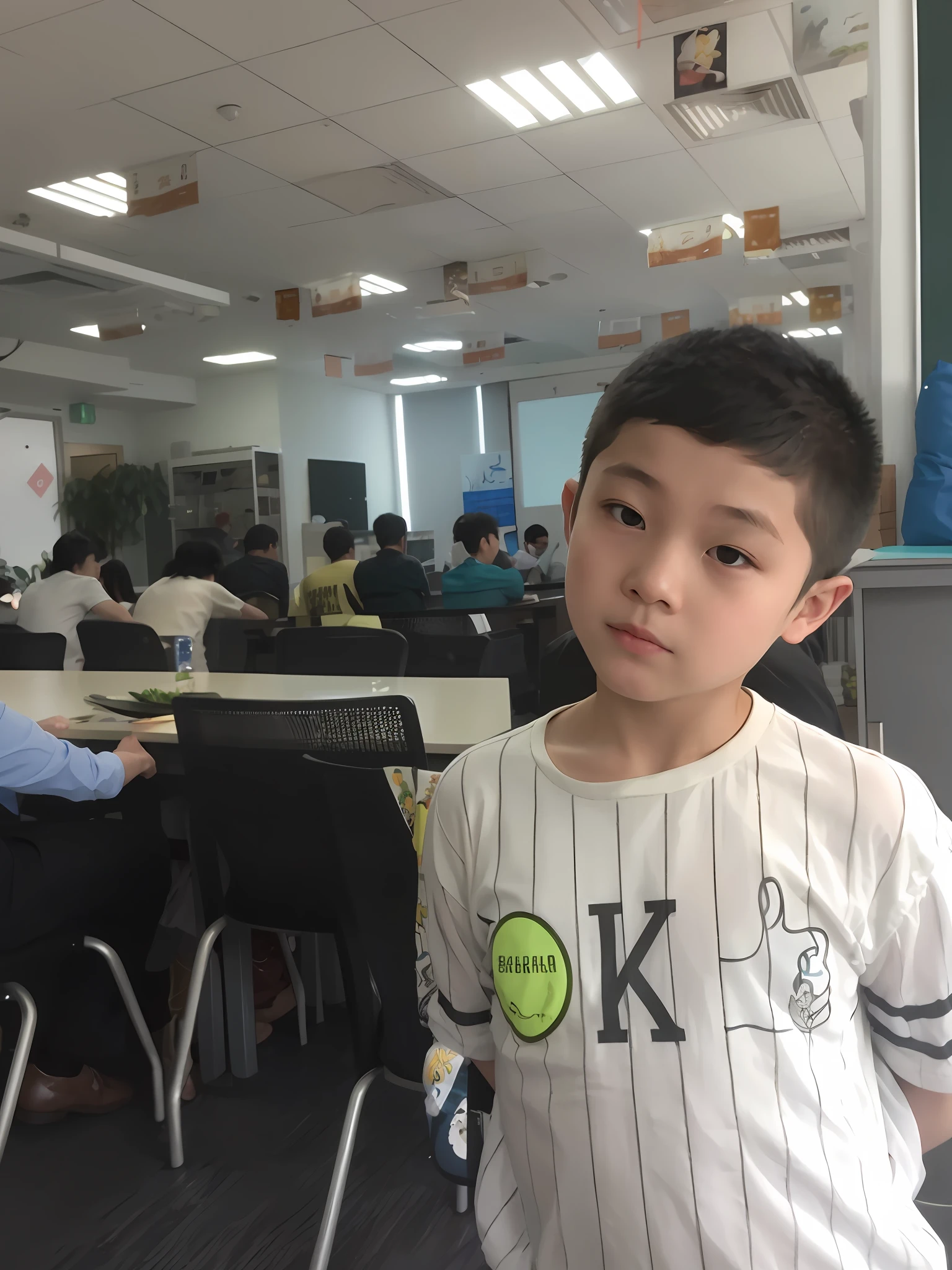Boy in white shirt standing in front of the table,Carrying a plate of food, jinyiwei, wenjun lin, yihao ren, xintong chen, Wang Qichao, mingchen shen, kid, Li Zixin, xue han, xiaofan zhang, Lin Qifeng, yanjun cheng, Zhang Pengzhen, huifeng huang