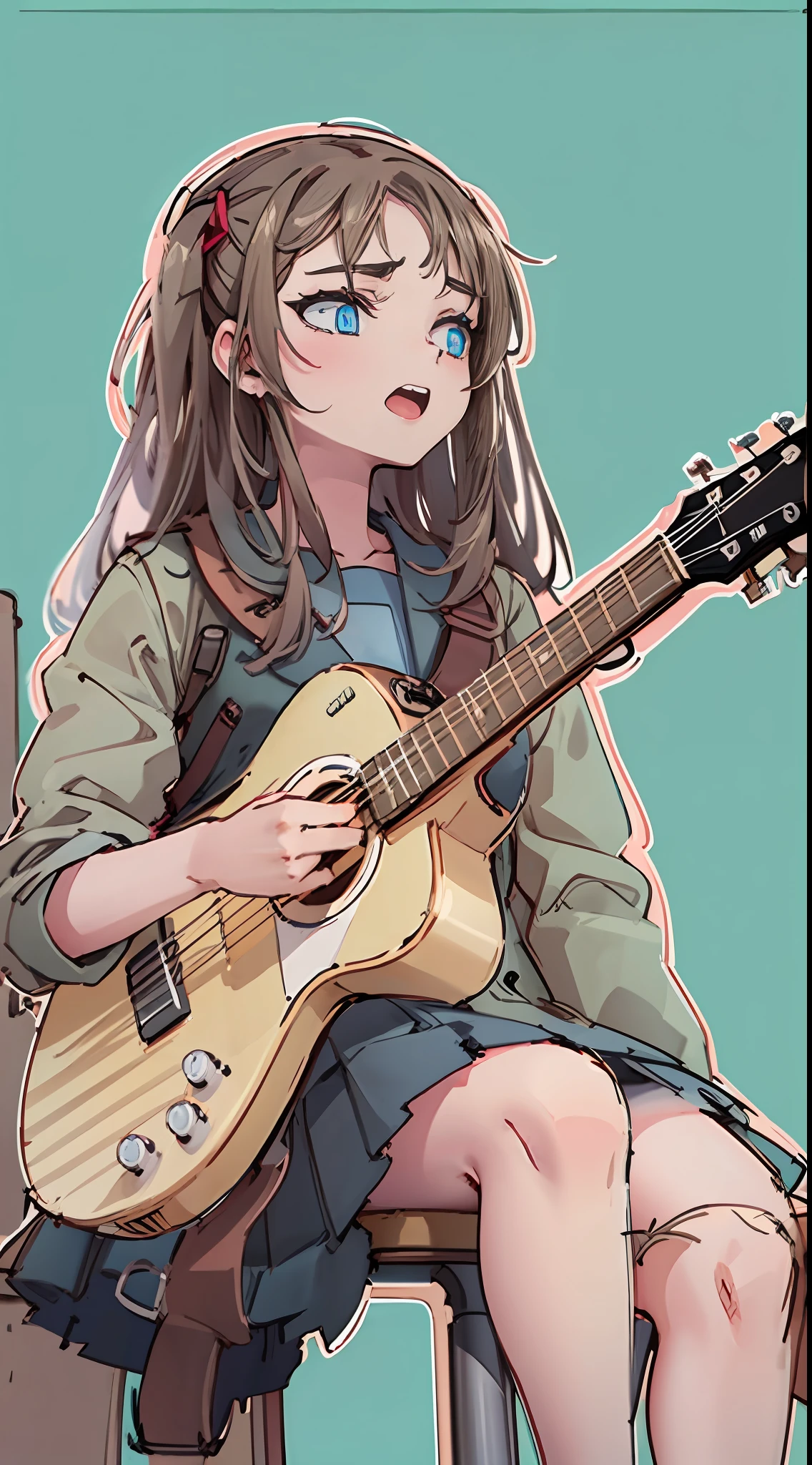 without background，transparent background，A teenage girl sits and plays a guitar，Cutout，Persona diagram