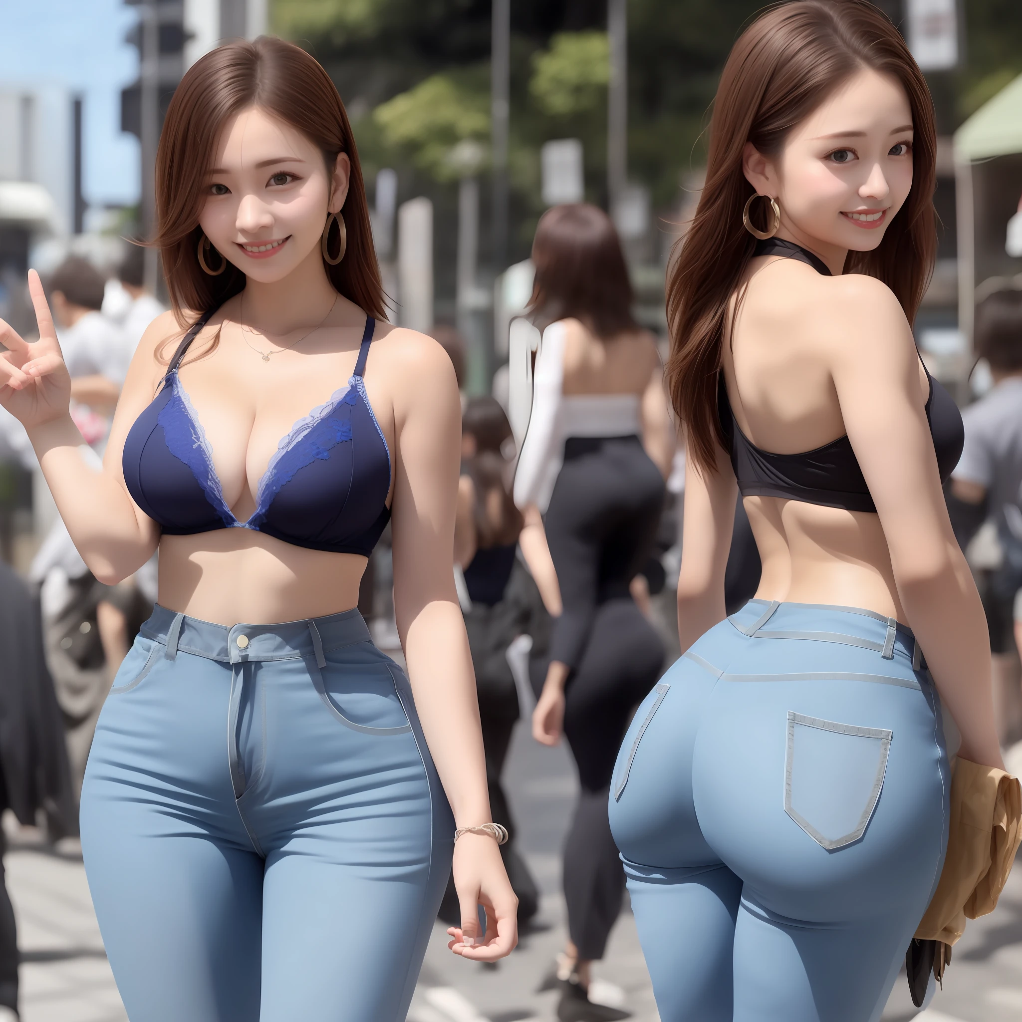 Very large breasts、cleavage of the breast、Pubic hair shows through、Clothing with a small area、Garments like strings、open hand、Background with