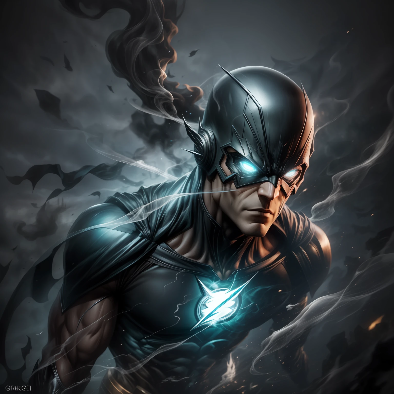 close up, Black Flash из DC Comics, Ghost, Dark, gotik, 3d, Ultra Detailed, blue transparent smoke around, realistic style, Old Night Pond, full - body,