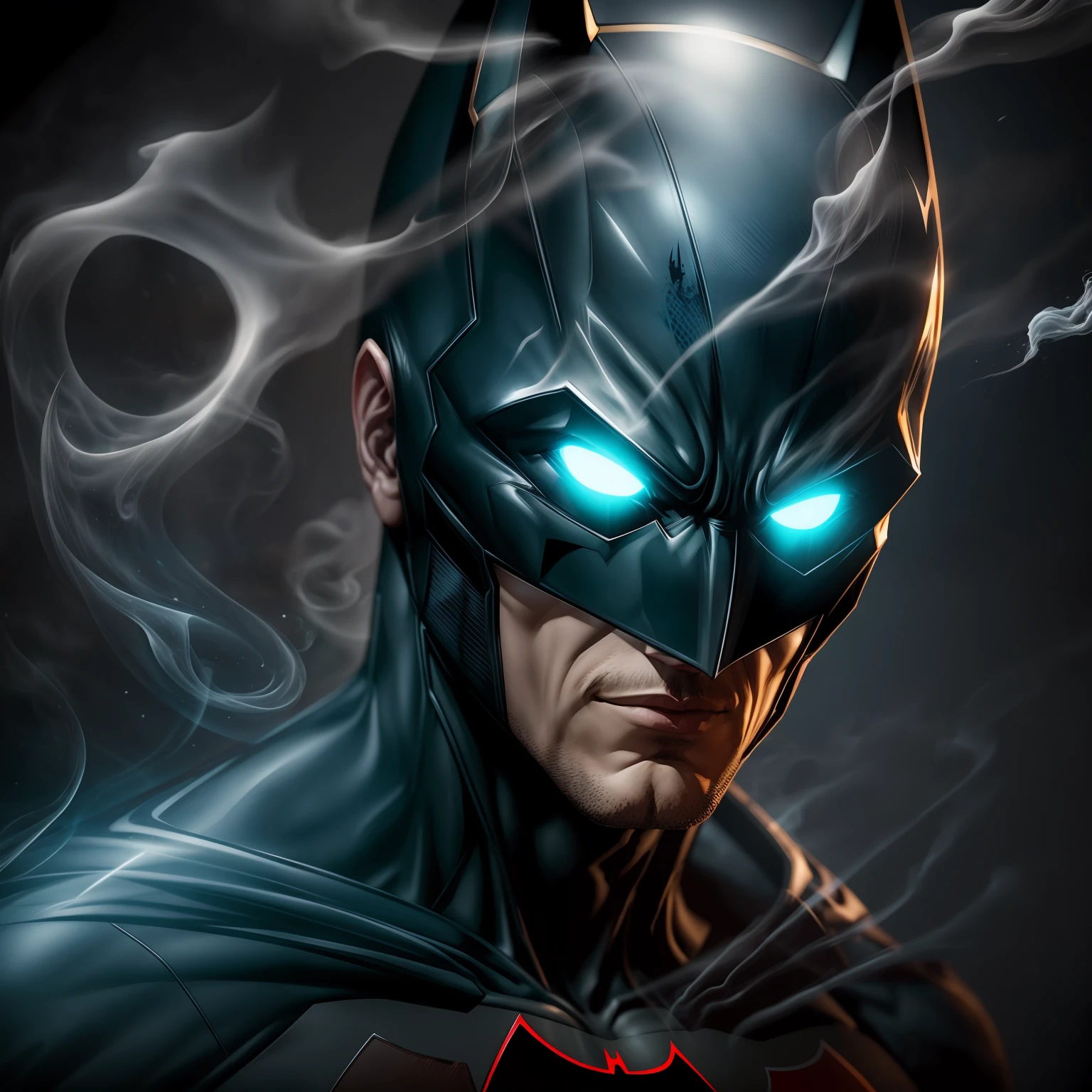 close up, Batman Beyond из DC Comics, Ghost, Dark, gotik, 3d, Ultra Detailed, blue transparent smoke around, realistic style, Old Night Pond, full - body,